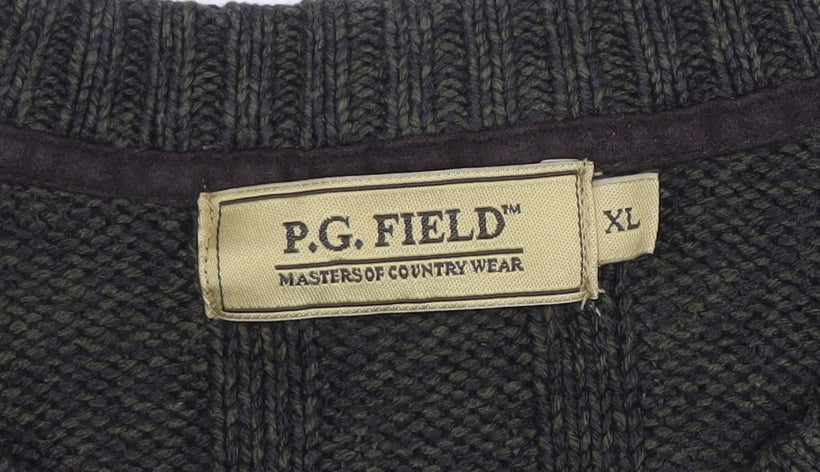 P.G. Field Men's Green XL V-Neck Knit Acrylic Jumper Sweater - Image 4