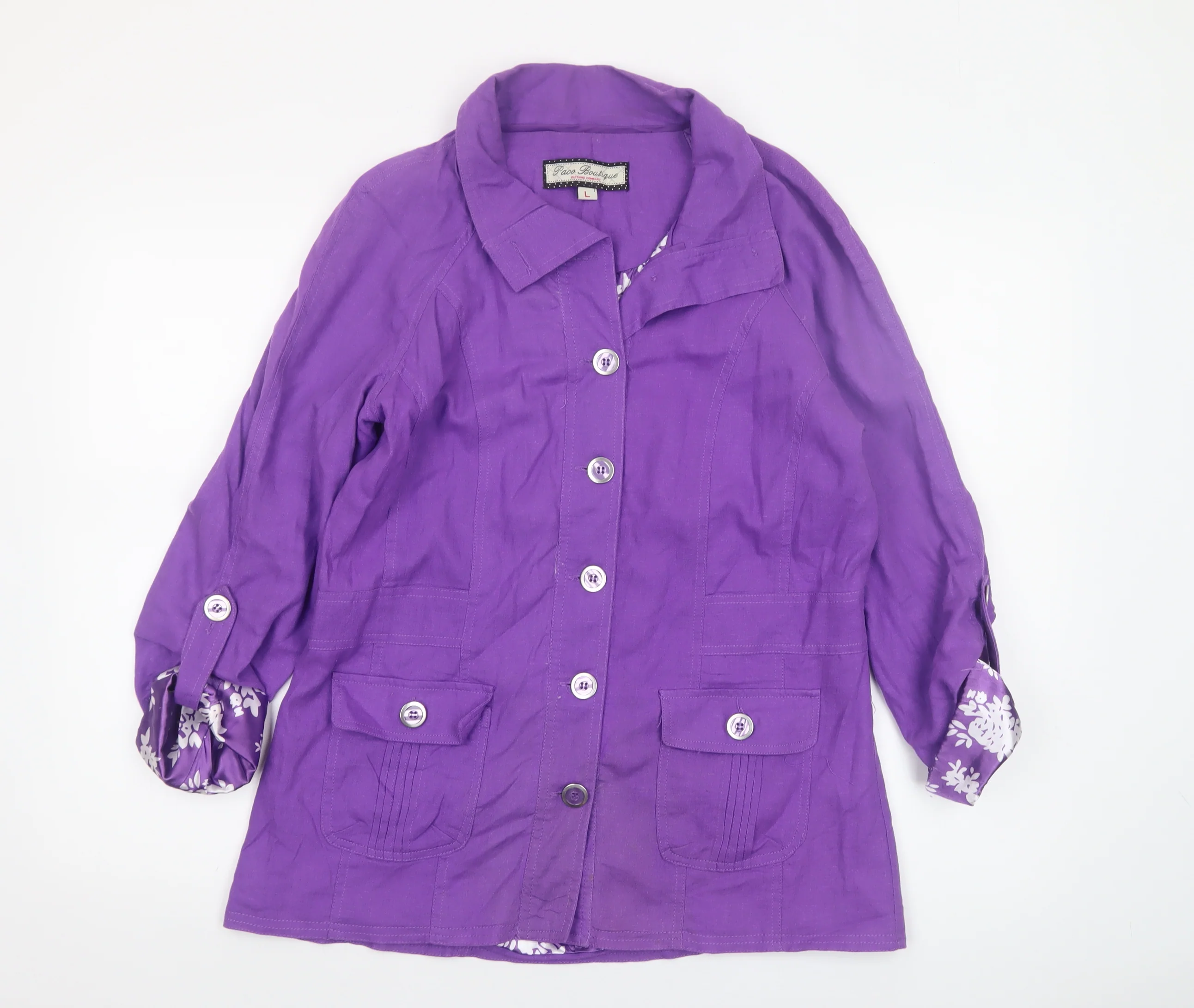 Paco Boutique Women’s Purple Linen Blend Button Jacket L