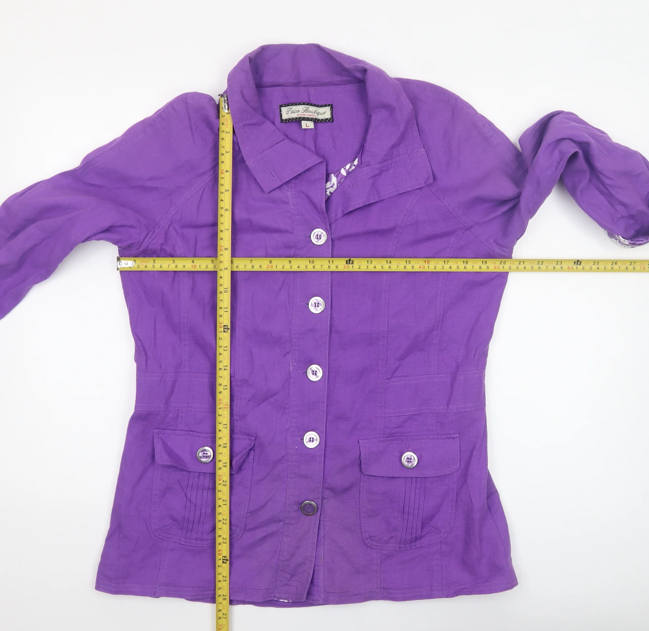 Paco Boutique Women’s Purple Linen Blend Button Jacket L - Image 2