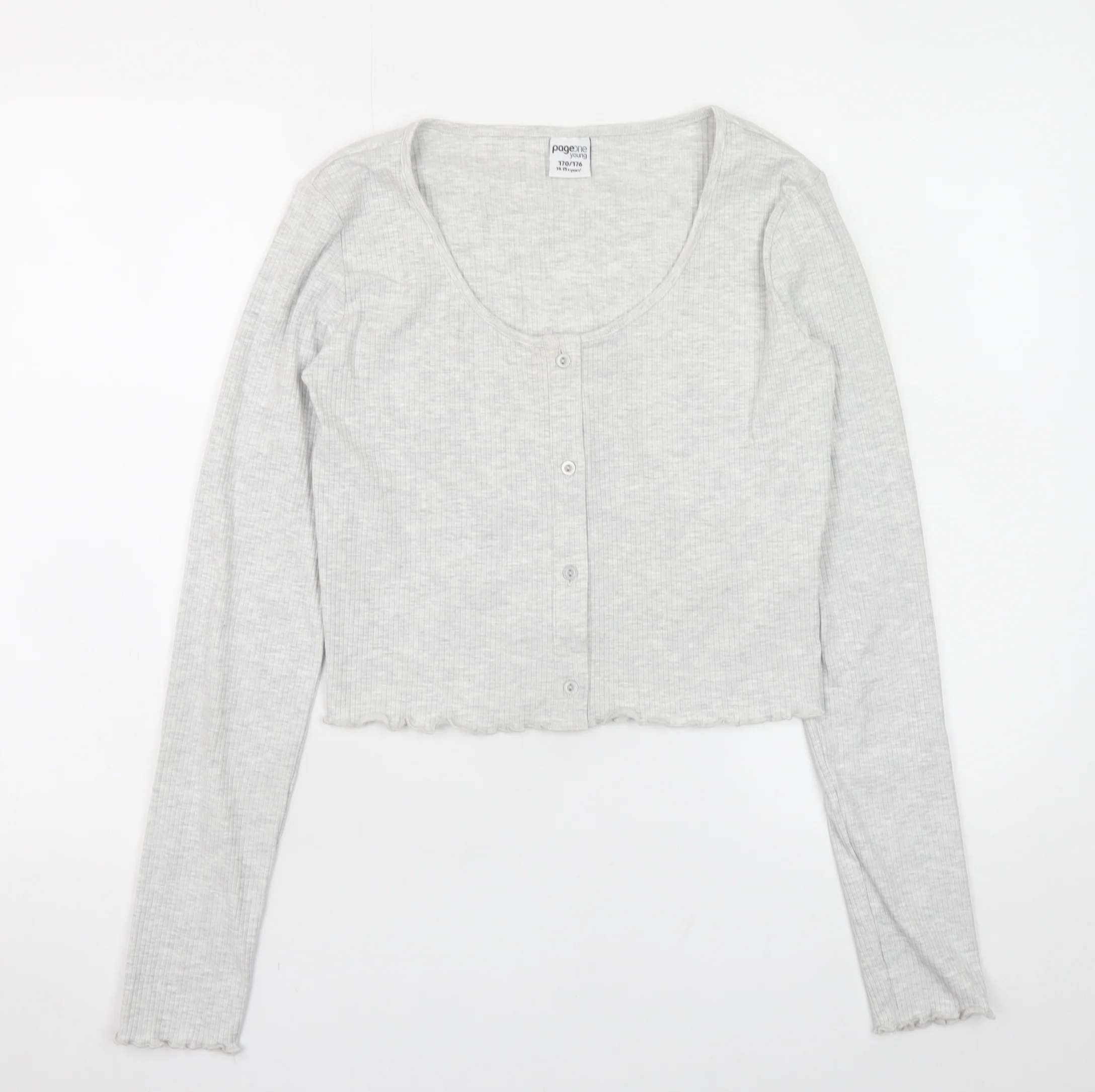 Page One Young Girls Grey Ribbed Button Front Cardigan 14-15 Years