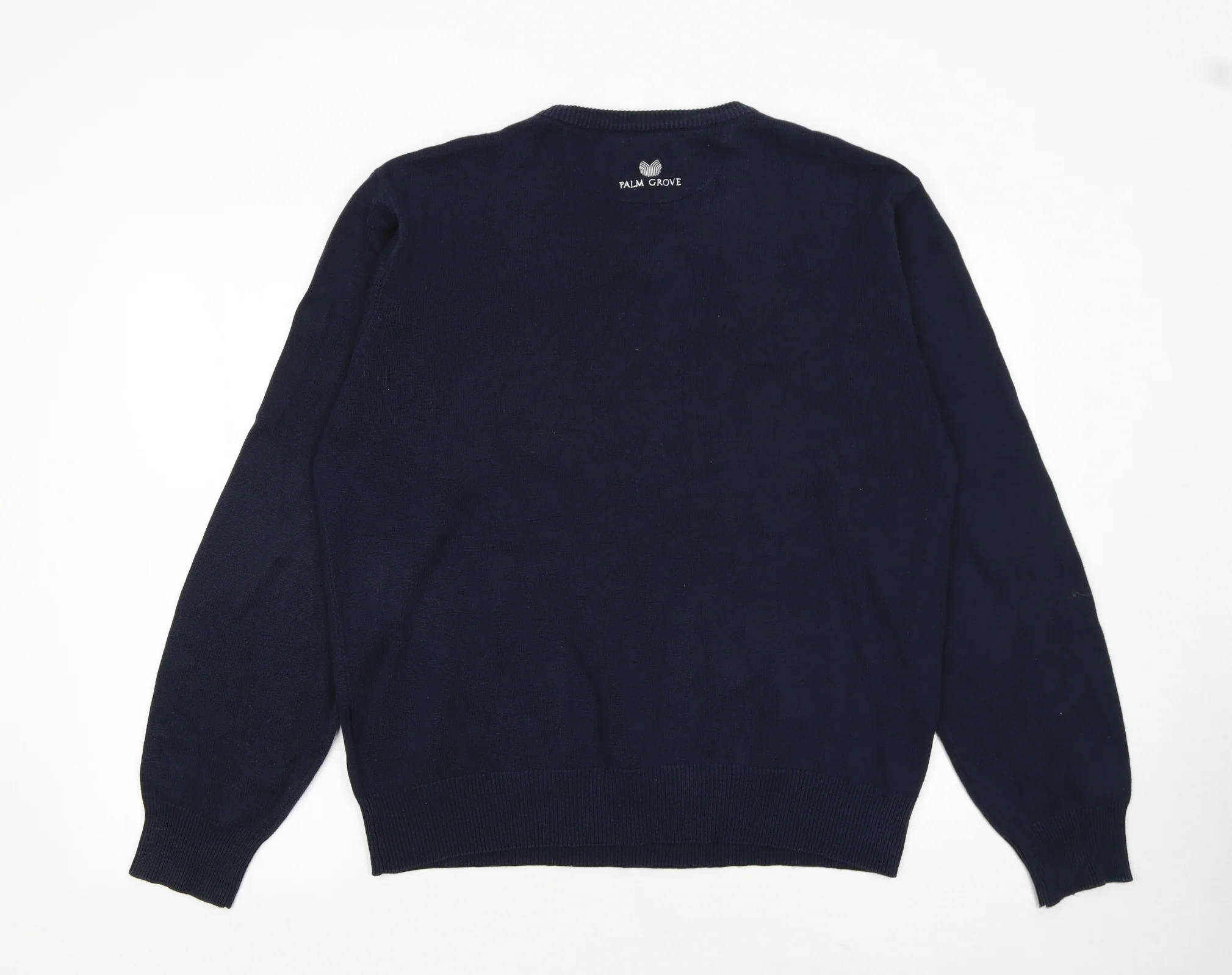 Palm Grove Men's Blue Argyle V-Neck Cotton Acrylic Jumper L - Image 3