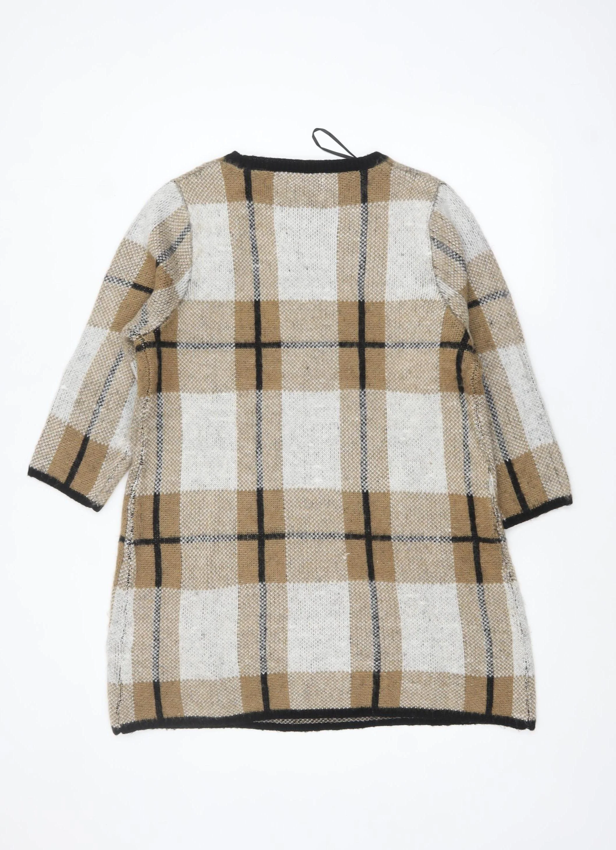 Papaya Weekend Women Beige Check Knit Tunic Jumper Size L - Image 3