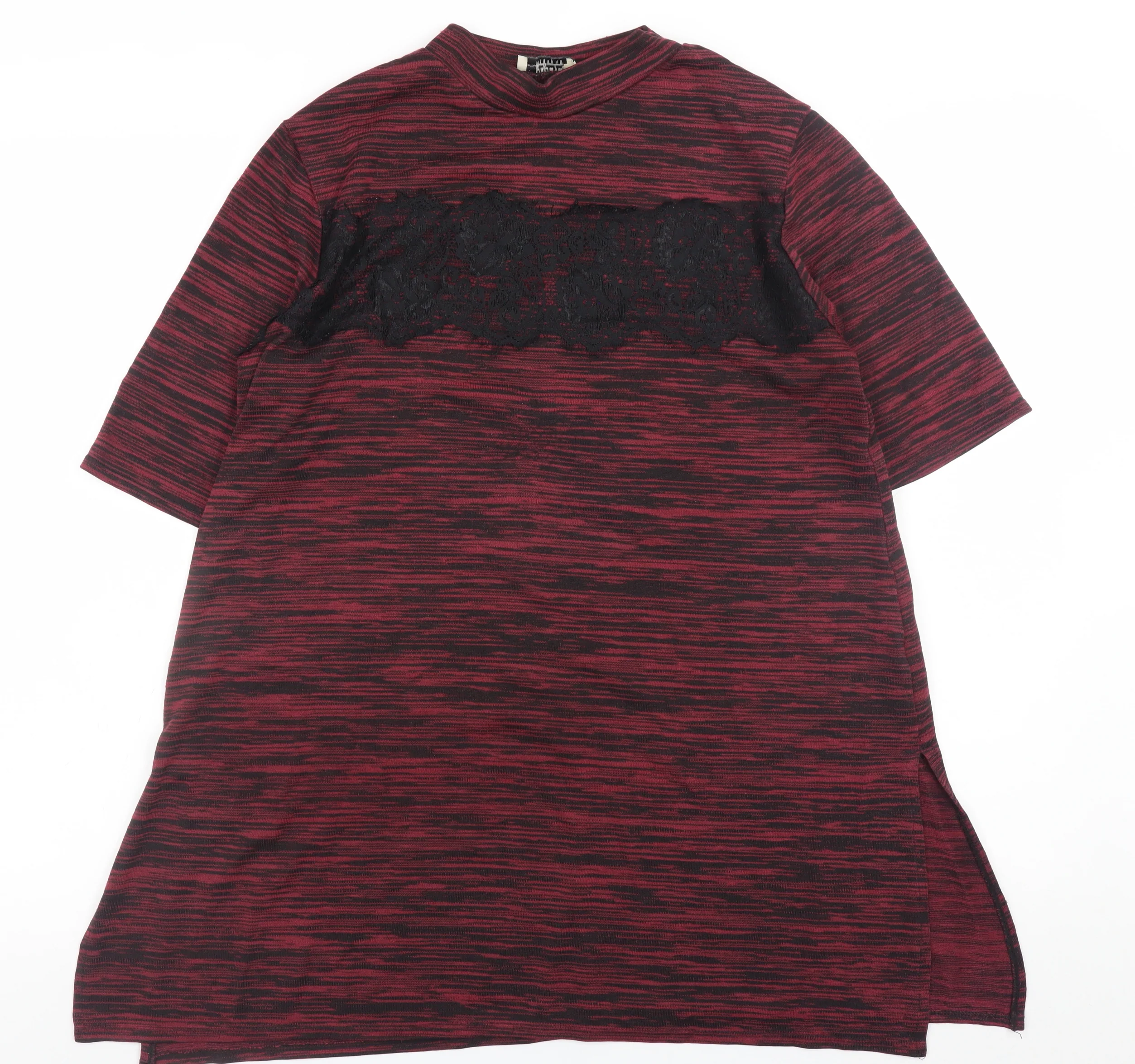 Papaya Weekend Women Red Lace Panel Tunic T-Shirt Size 14