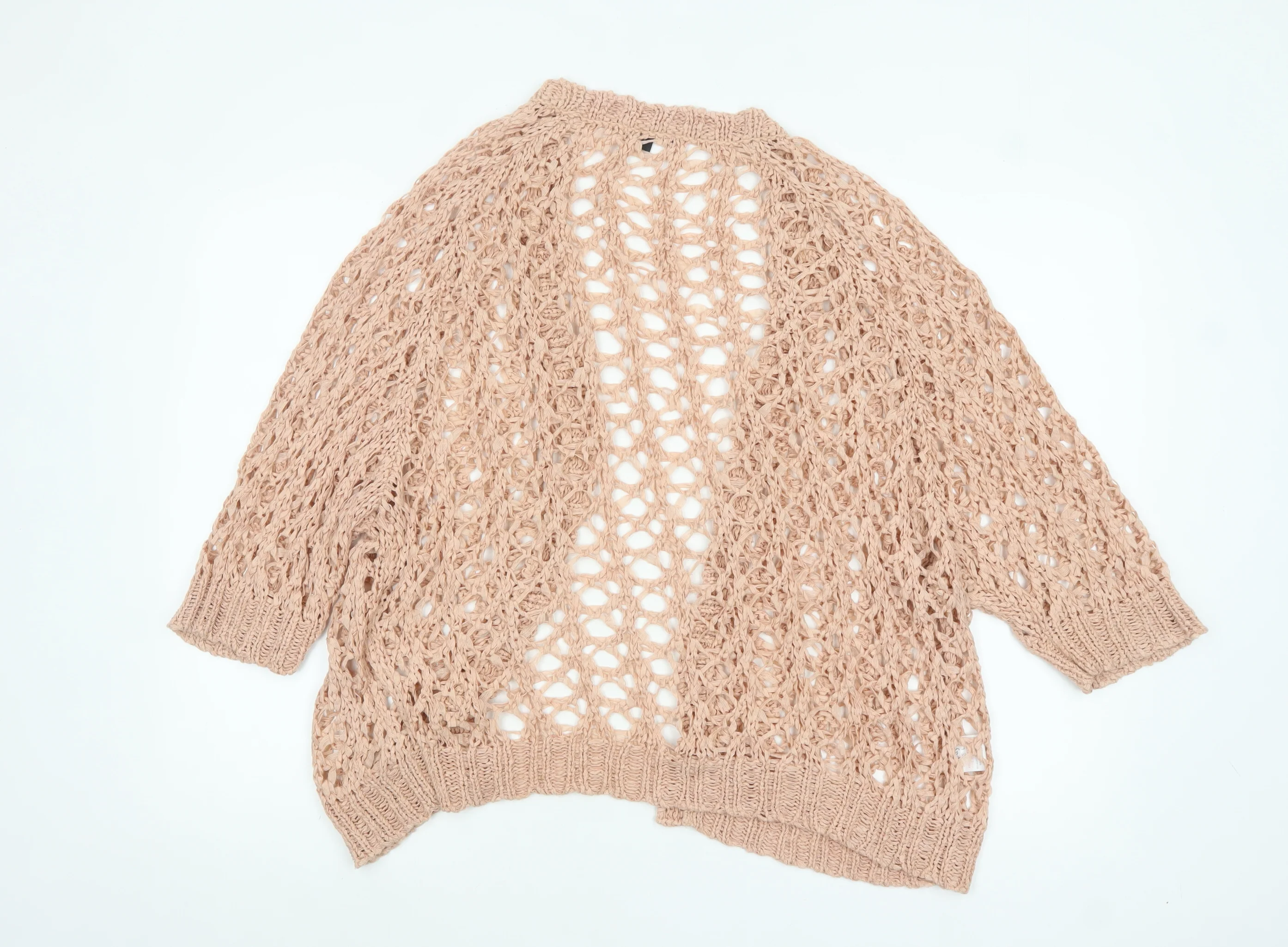 Papaya Women Beige Open Knit Cardigan L Lightweight Relaxed Fit - Image 3