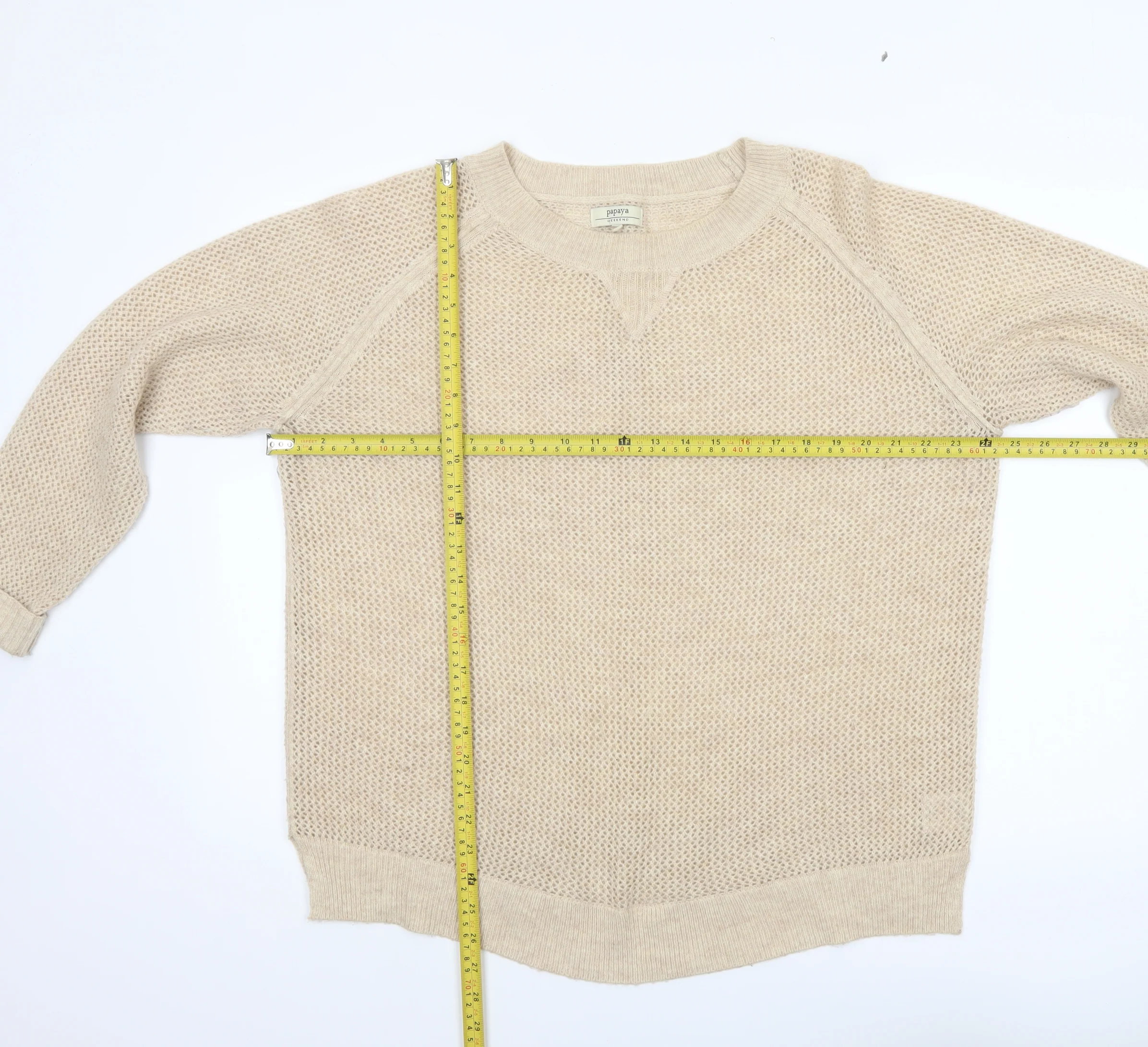 Papaya Women Beige Size 20 Knitted Pullover Jumper Long Sleeve - Image 2