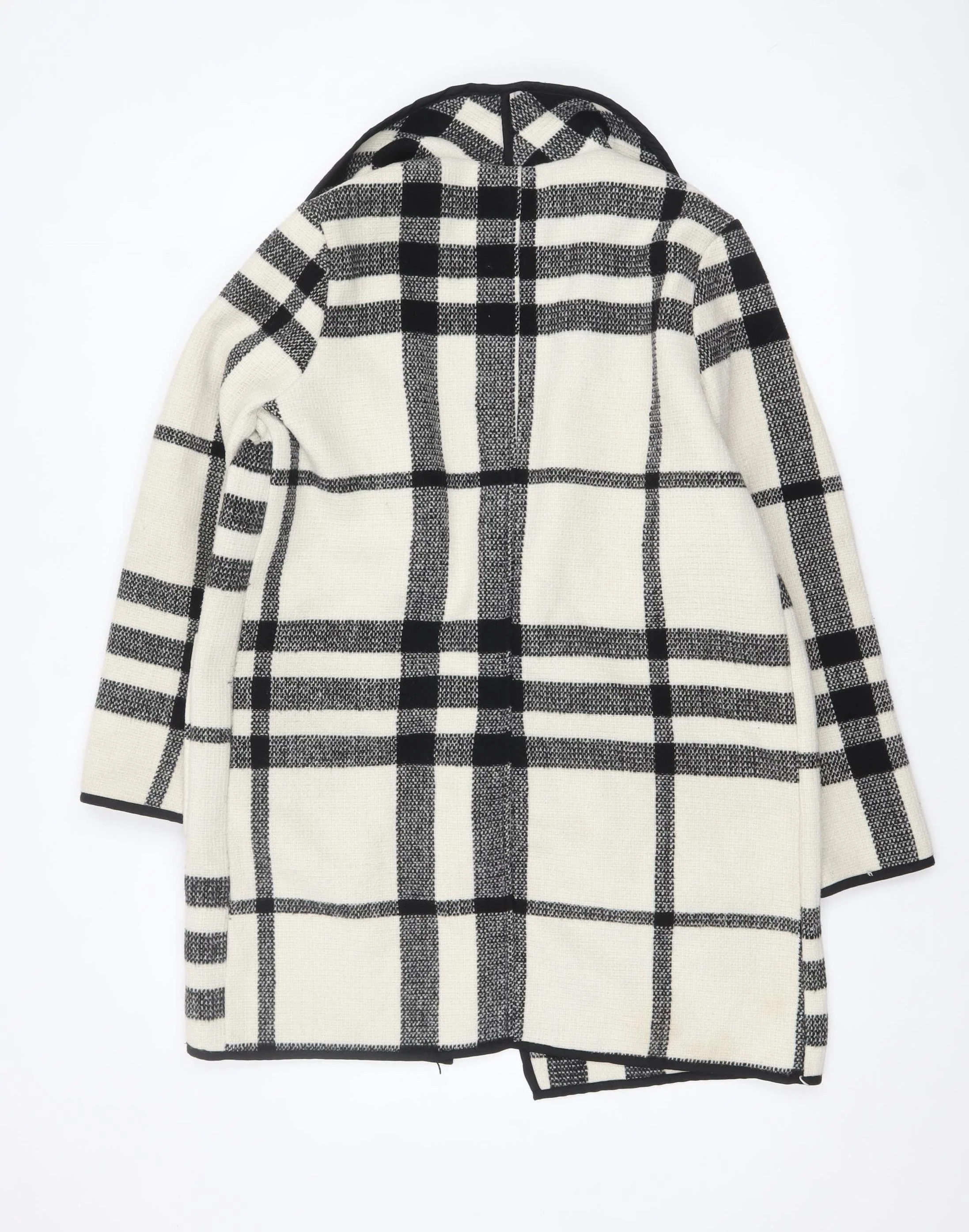 Papaya Women Black Check Knit Coatigan UK 12 Mid-Length Open Front - Image 3