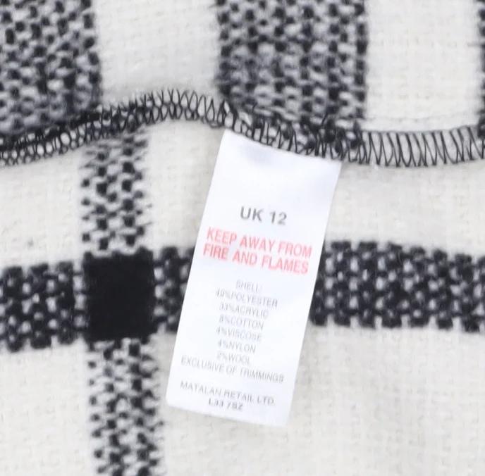 Papaya Women Black Check Knit Coatigan UK 12 Mid-Length Open Front - Image 4