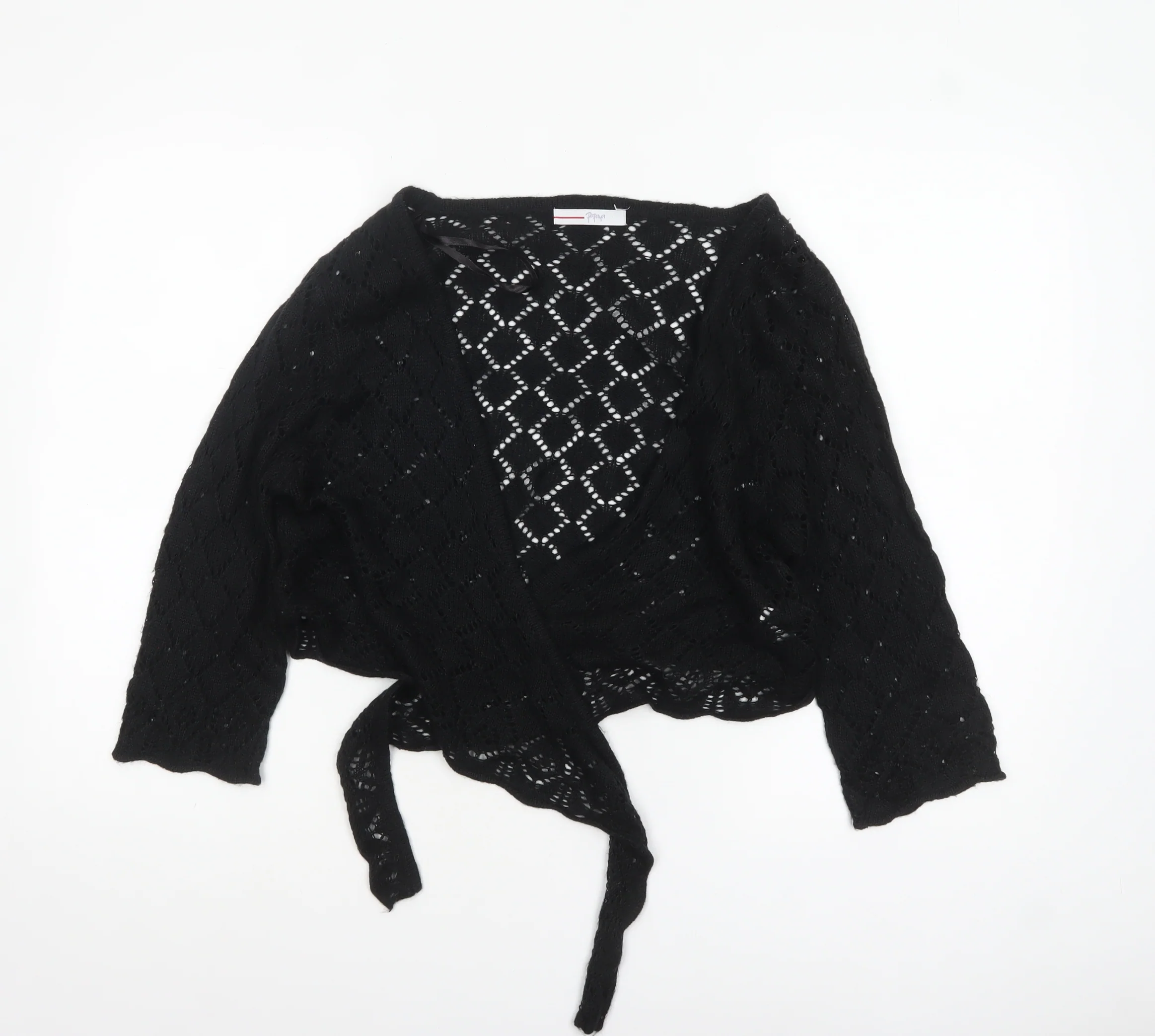 Papaya Women Black Size 18 Wrap Knit Acrylic Cardigan