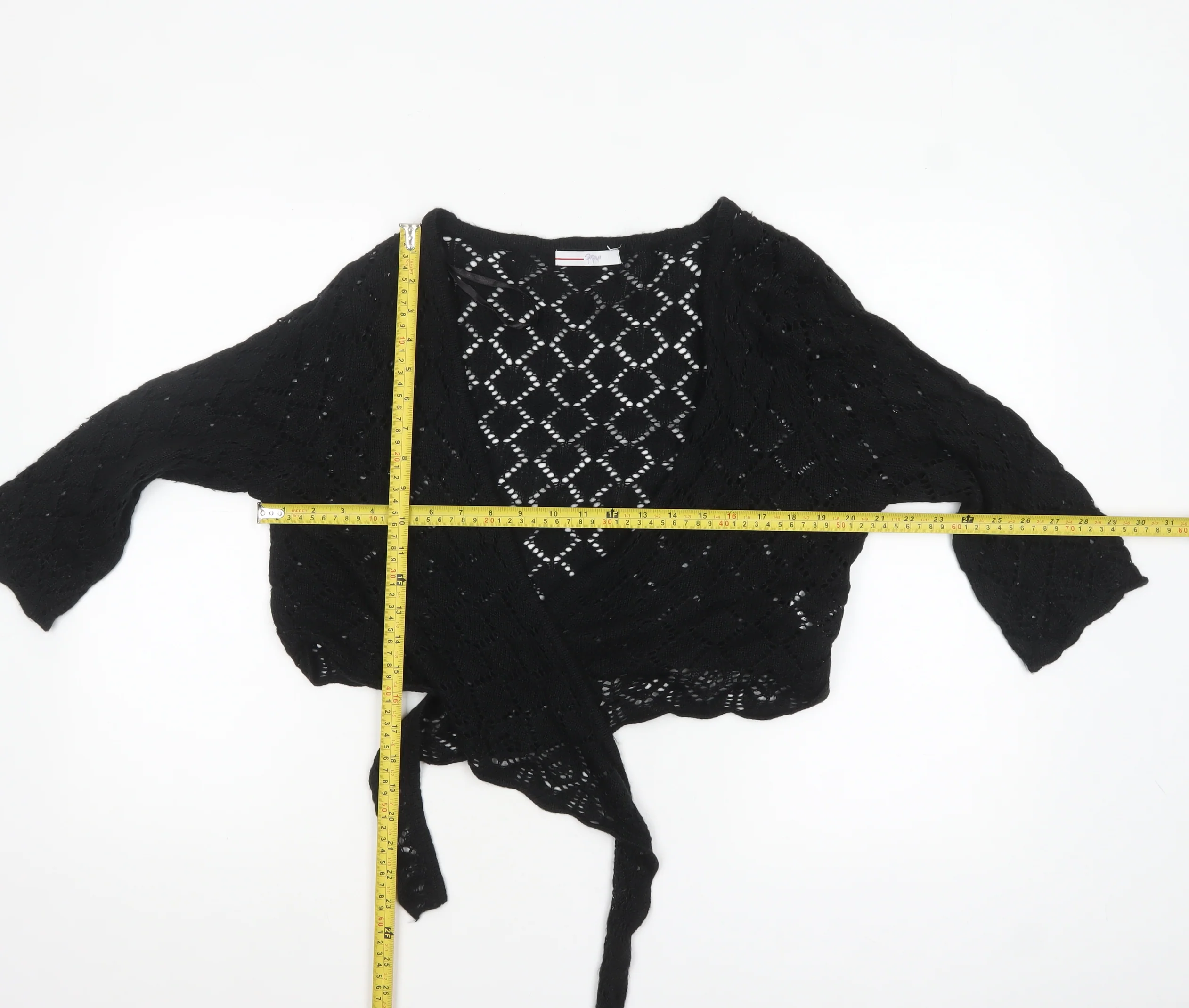 Papaya Women Black Size 18 Wrap Knit Acrylic Cardigan - Image 2