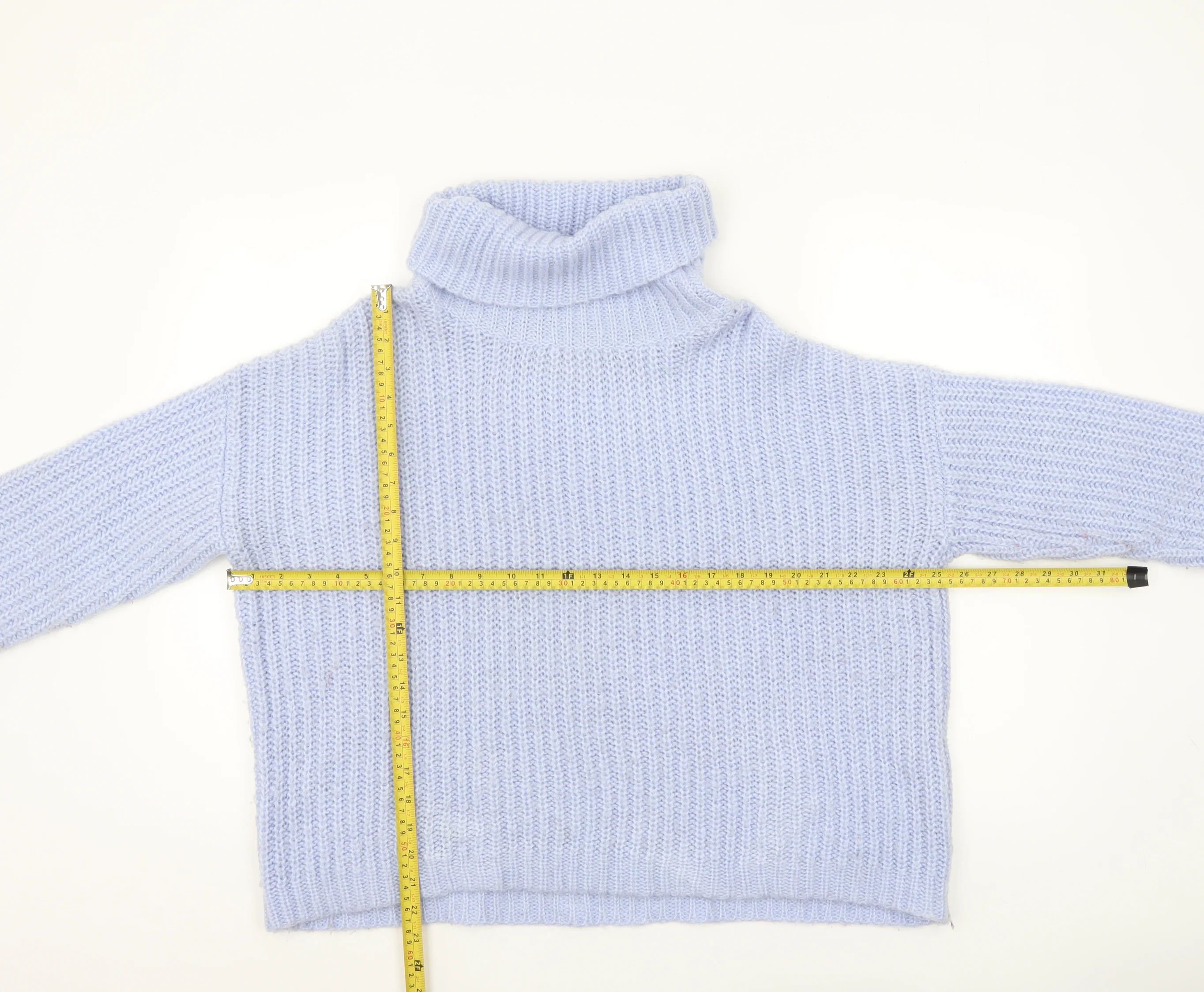 Papaya Women Blue Roll Neck Chunky Knit Acrylic Jumper Size L - Image 2
