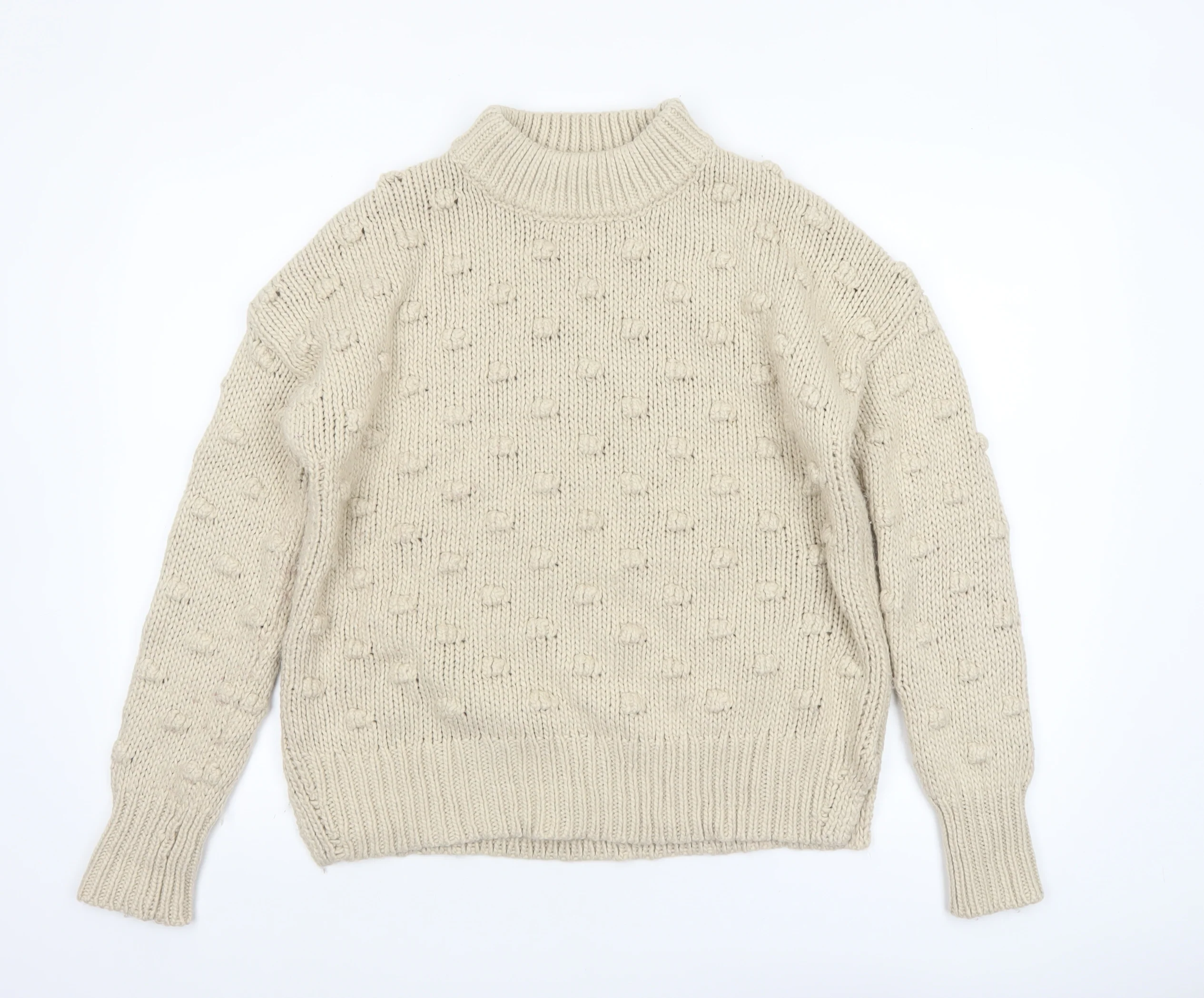 Papaya Women’s Beige Chunky-Knit Mock Neck Jumper Size 16