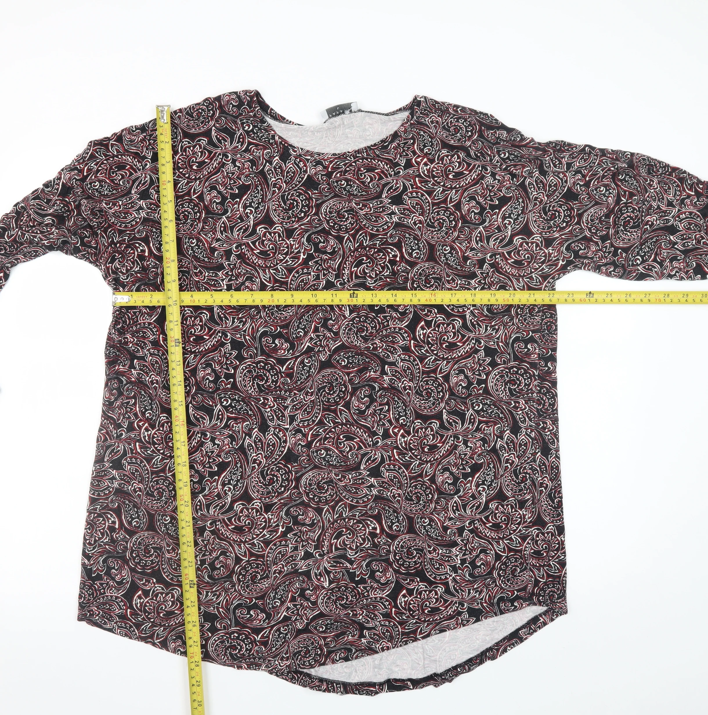 Papaya Women’s Black Red Paisley Long Sleeve Tunic Top Size L - Image 2