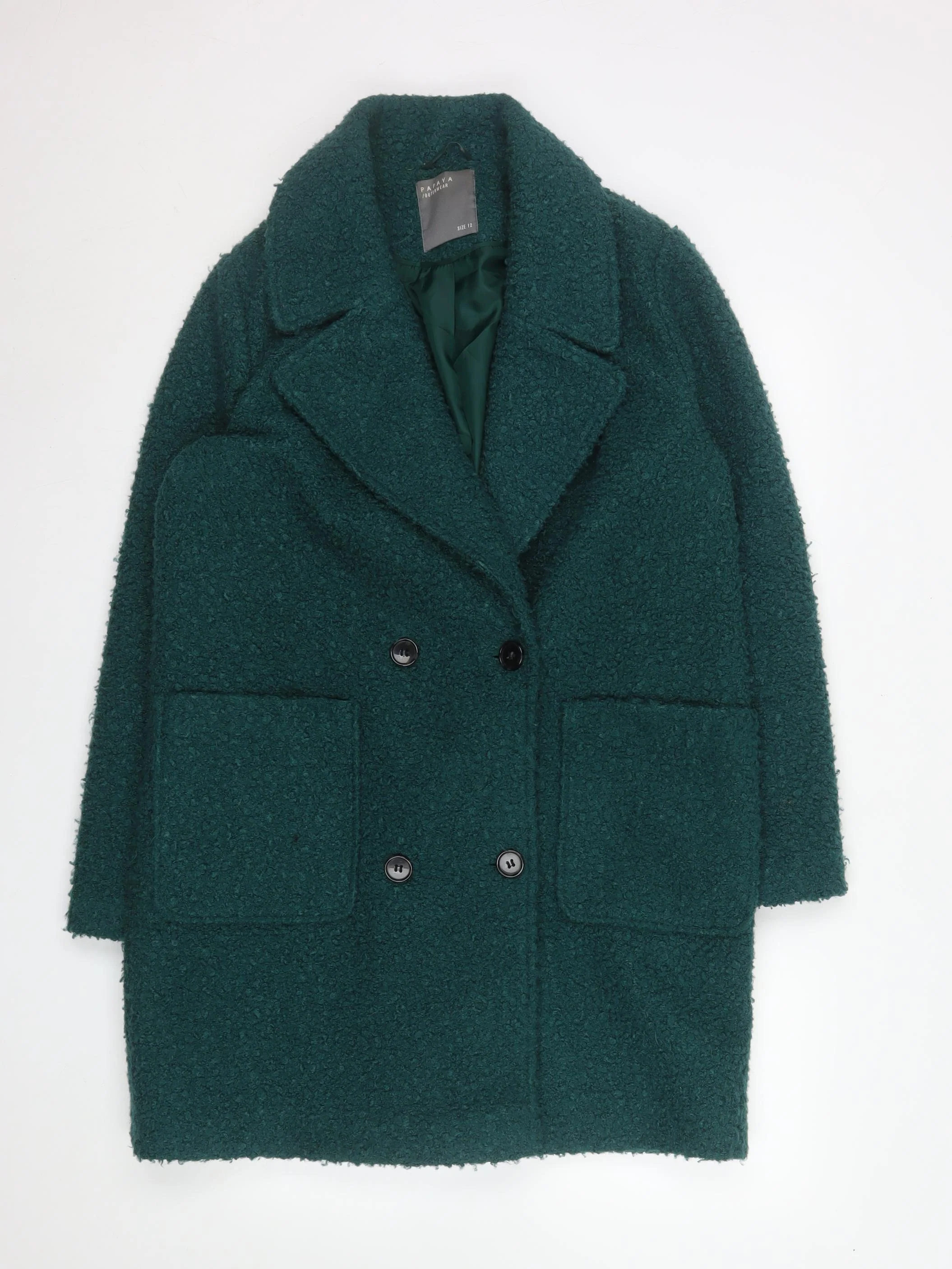 Papaya Women’s Green Bouclé Mid-Length Overcoat Size 12