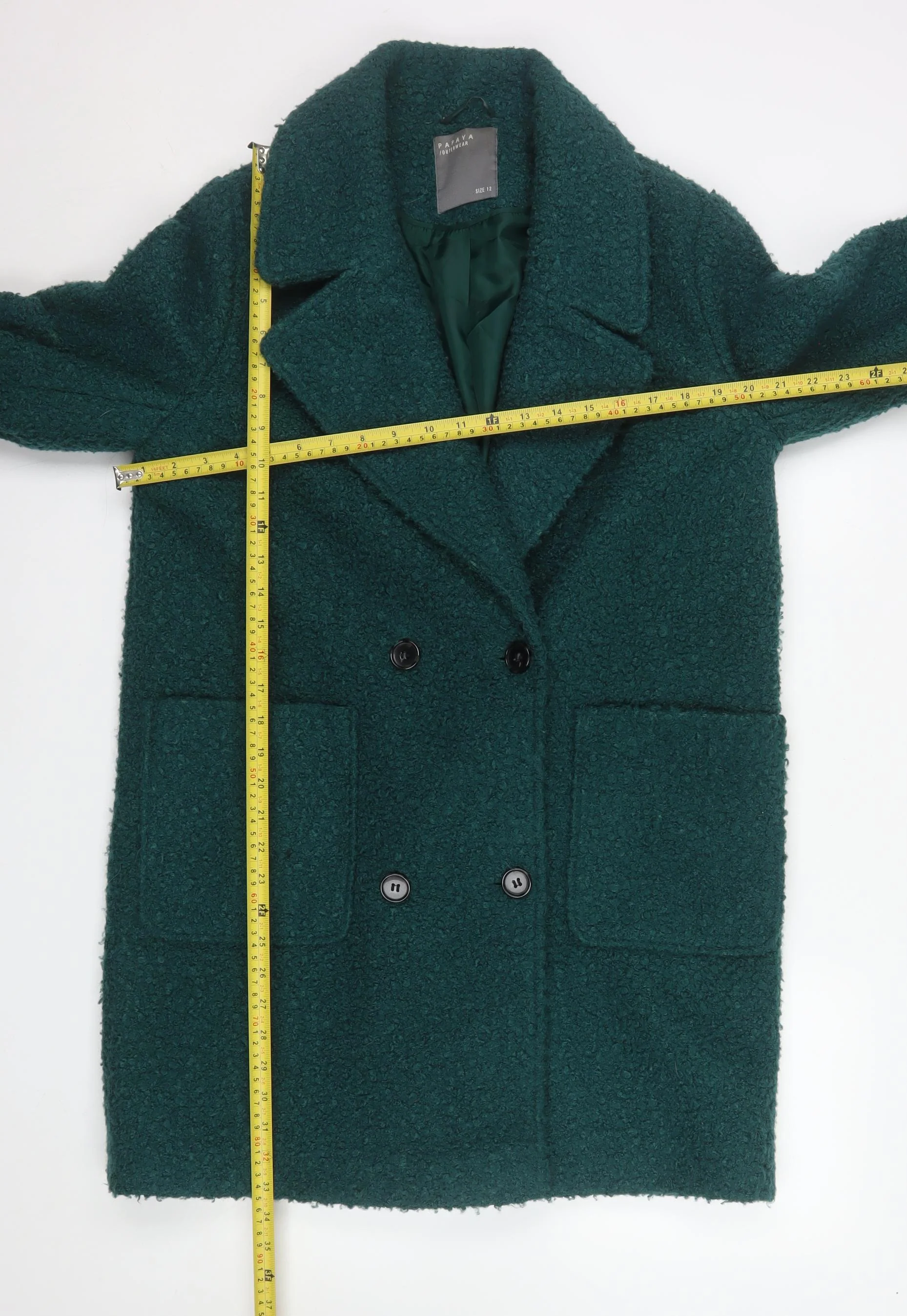 Papaya Women’s Green Bouclé Mid-Length Overcoat Size 12 - Image 2