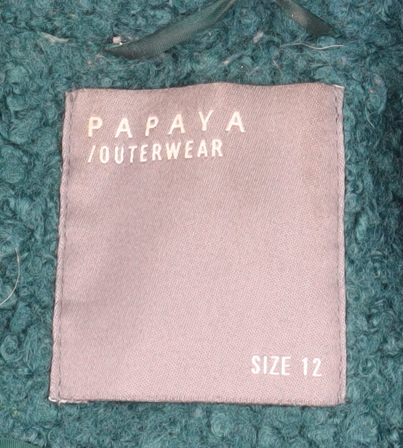 Papaya Women’s Green Bouclé Mid-Length Overcoat Size 12 - Image 4