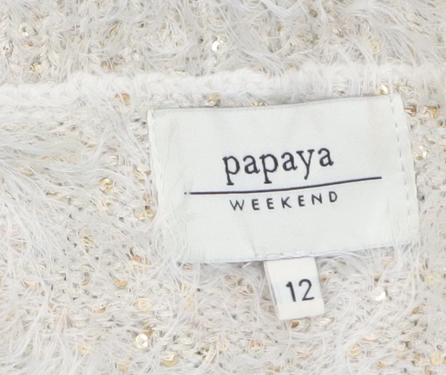 Papaya Women’s Grey Cream Sequin Fuzzy Knit Jumper Size 12 - Image 5