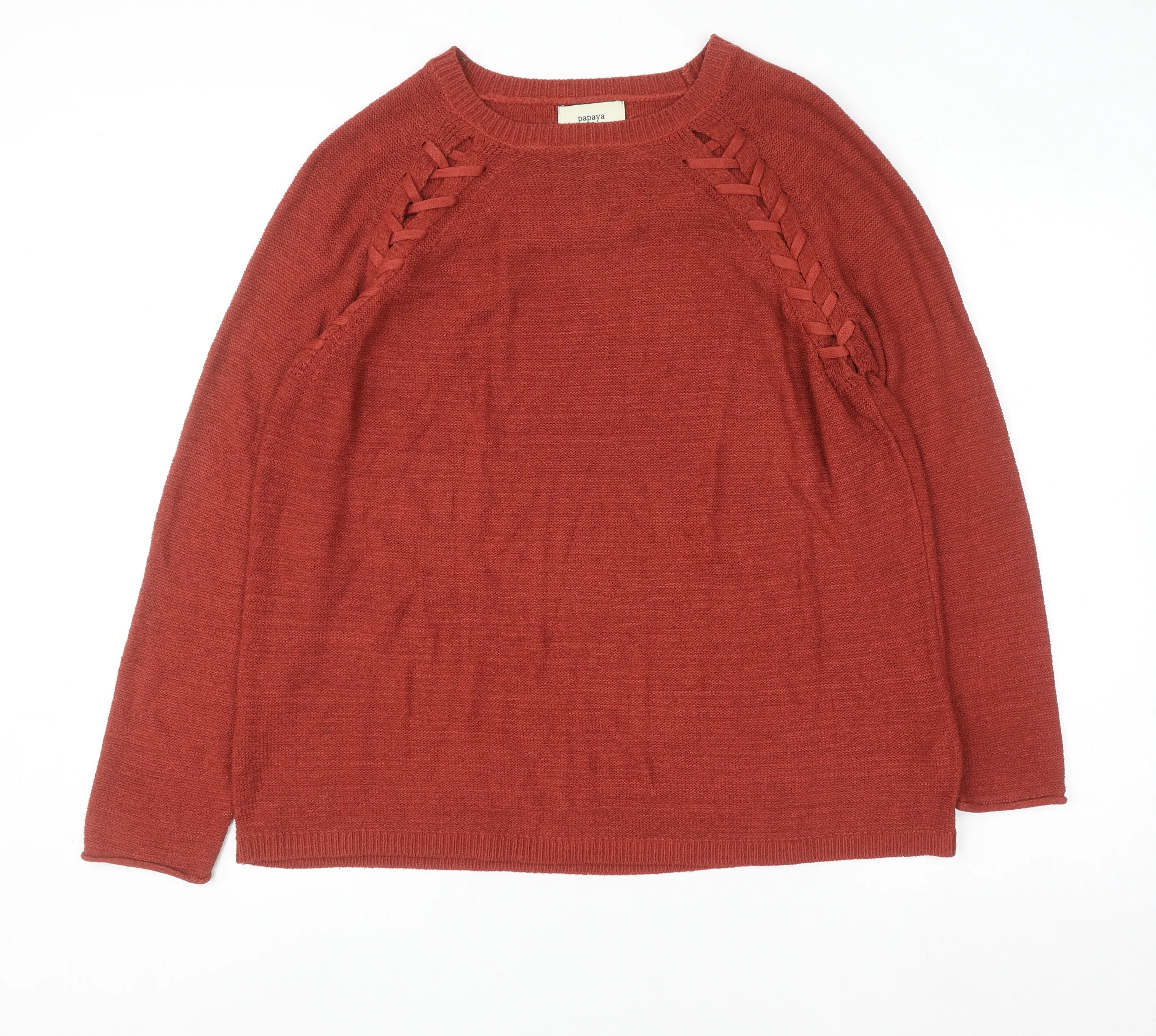 Papaya Women’s Red Knit Pullover Jumper Size L Crew Neck Long Sleeve