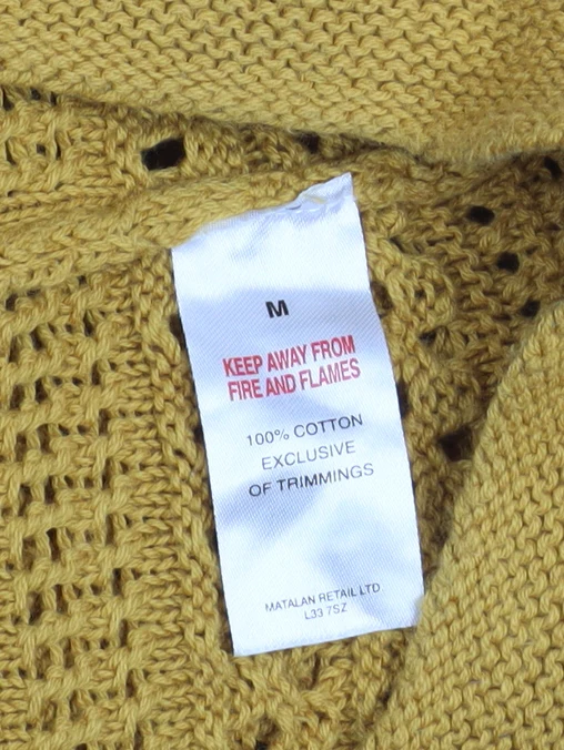 Papaya Women’s Yellow Open Knit Cotton Jumper V-Neck 3/4 Sleeve Medium - Image 5