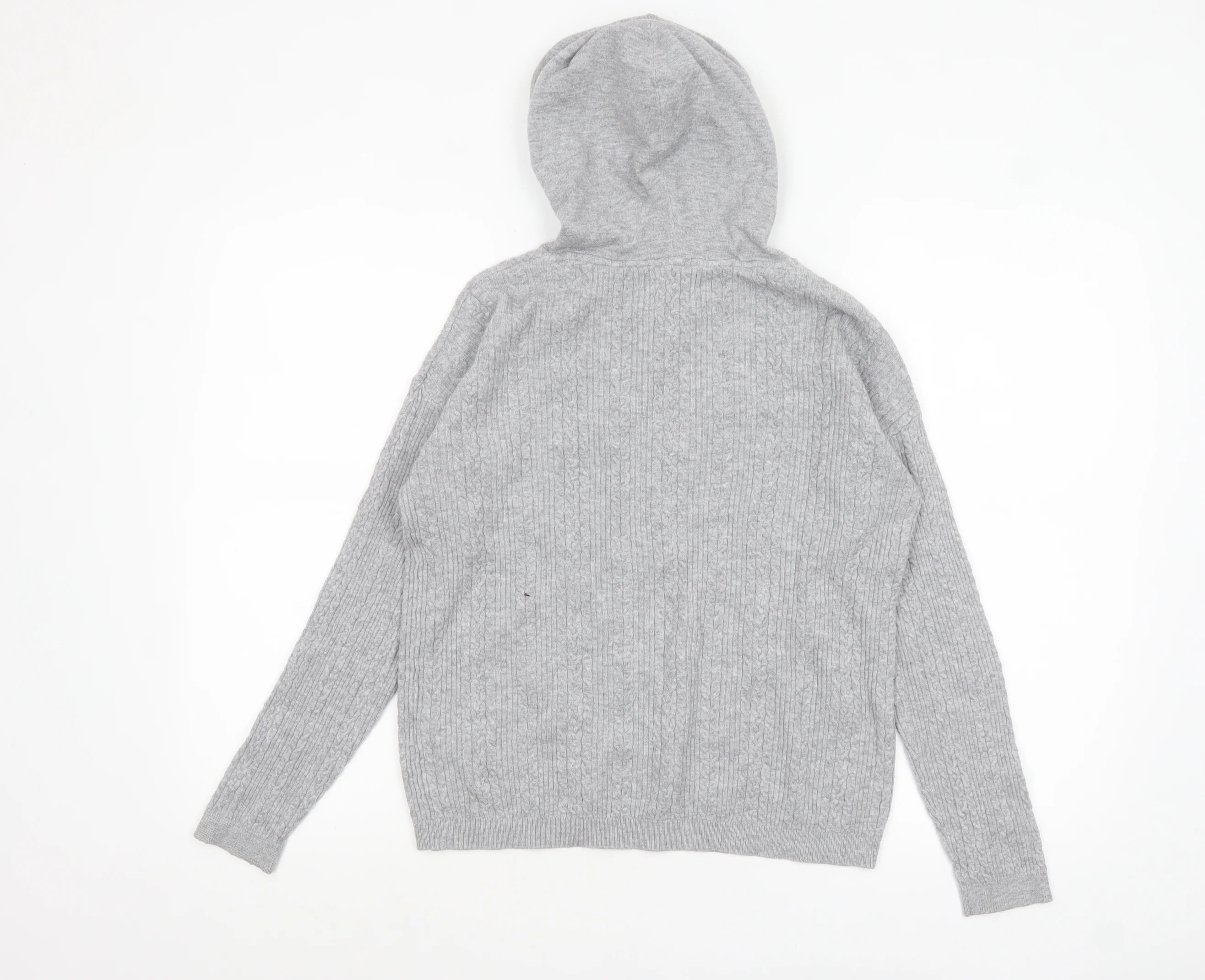 Papaya Womens Grey Cable-Knit Hooded Pullover Jumper M - Image 3