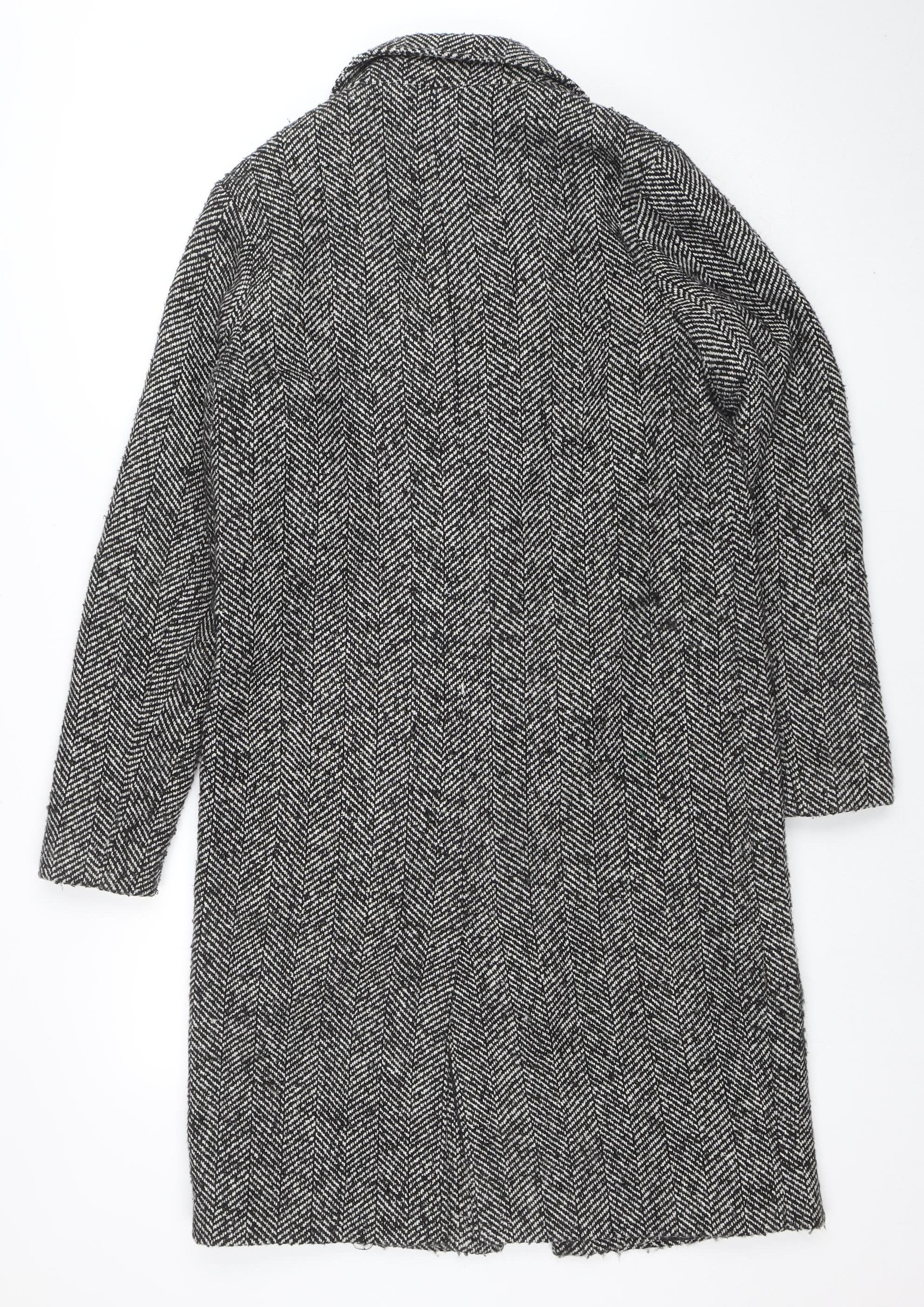 Papaya Womens Grey Herringbone Tweed Coat Size 10 Overcoat - Image 3