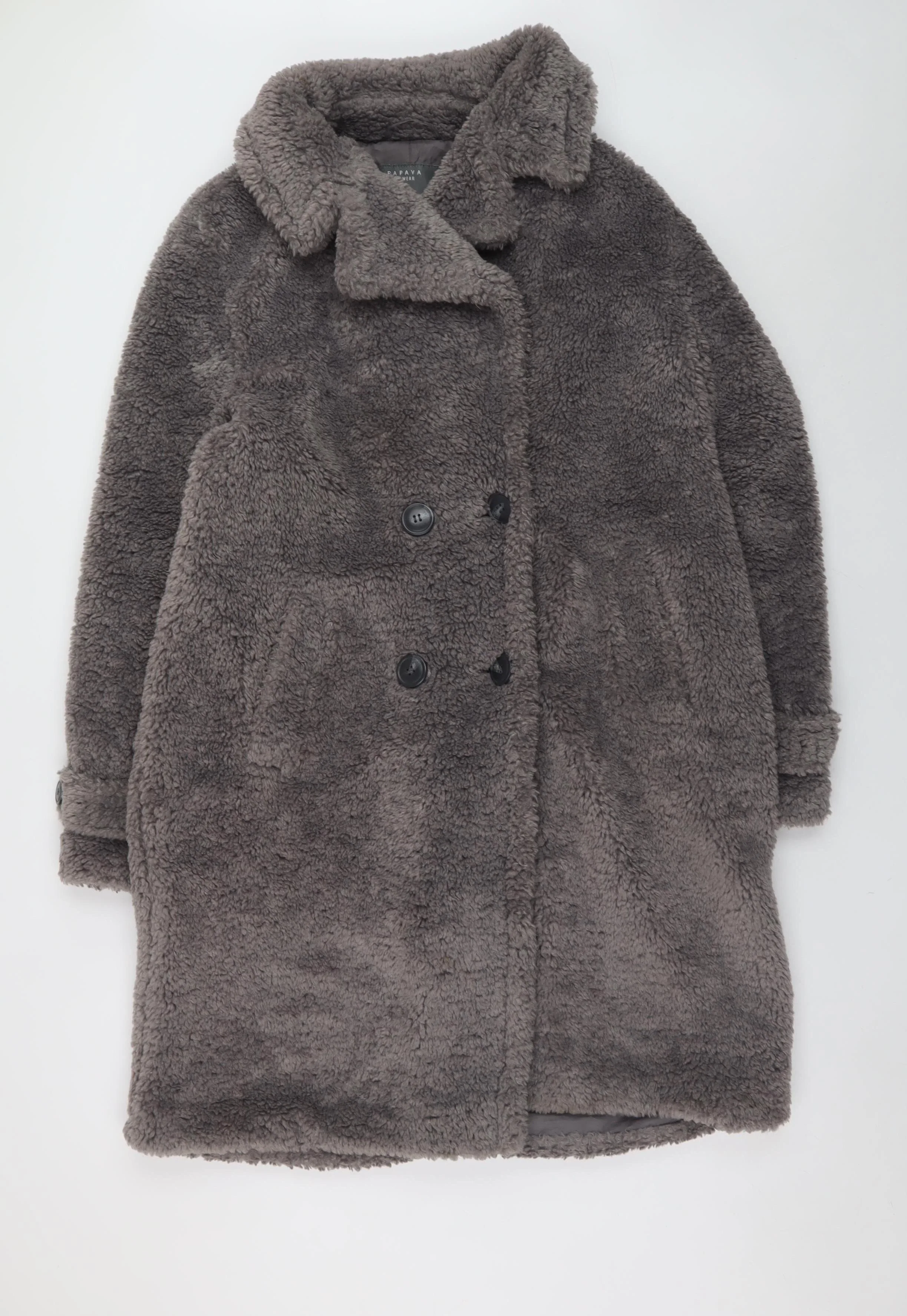 Papaya Womens Grey Long Faux Fur Overcoat Size 10 Winter Warm
