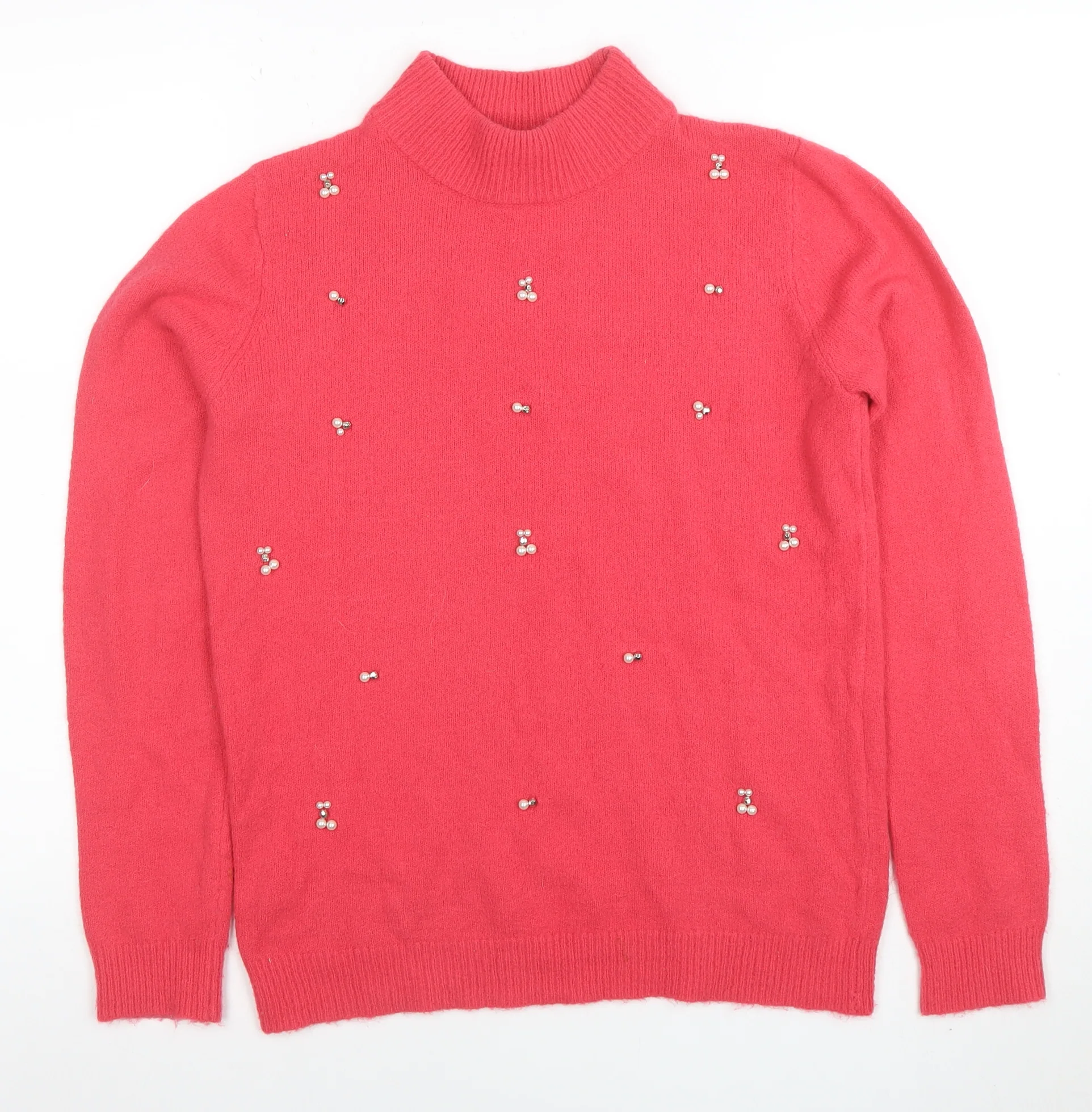 Papaya Women's Pink Beaded Mock Neck Knit Jumper Size S