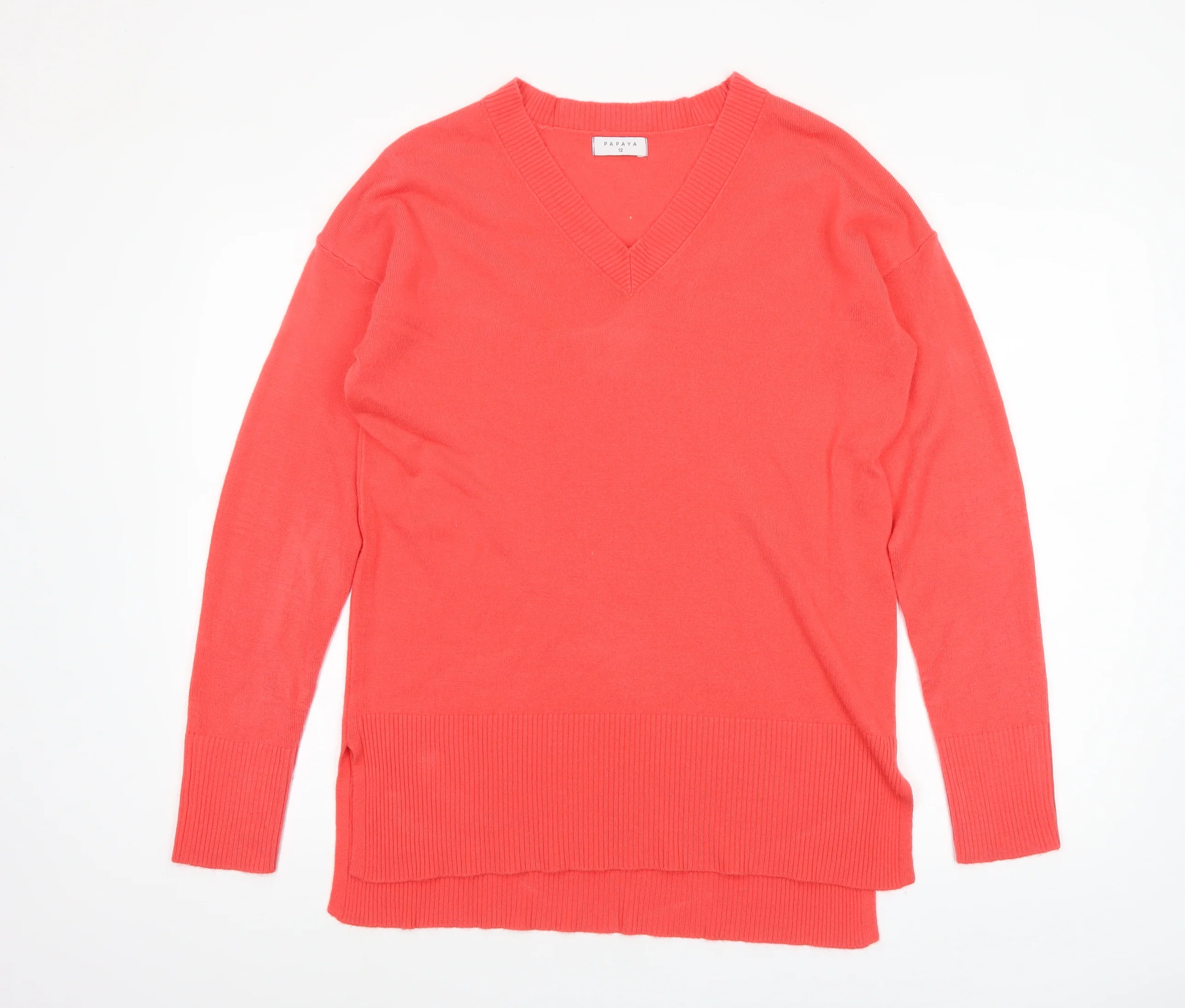 Papaya Women's Red V-Neck Long Sleeve Acrylic Jumper Size 12
