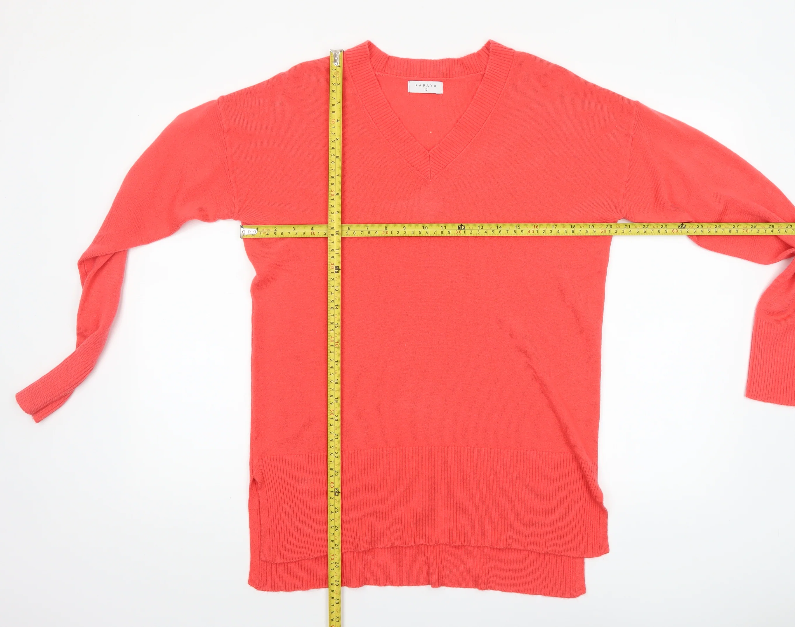 Papaya Women's Red V-Neck Long Sleeve Acrylic Jumper Size 12 - Image 2