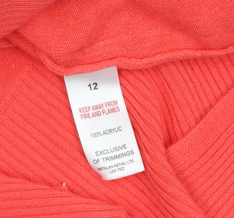 Papaya Women's Red V-Neck Long Sleeve Acrylic Jumper Size 12 - Image 4