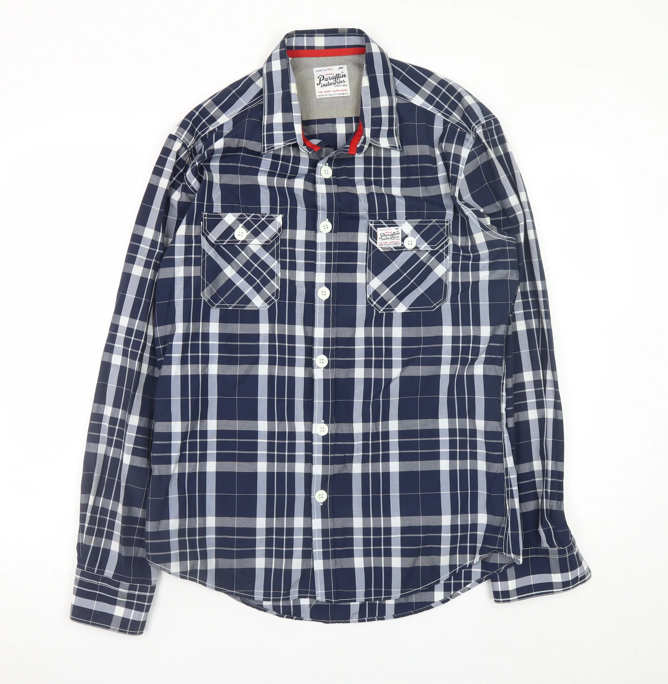 Paraffin Industries Men’s Blue Check Long Sleeve Button-Up Shirt L