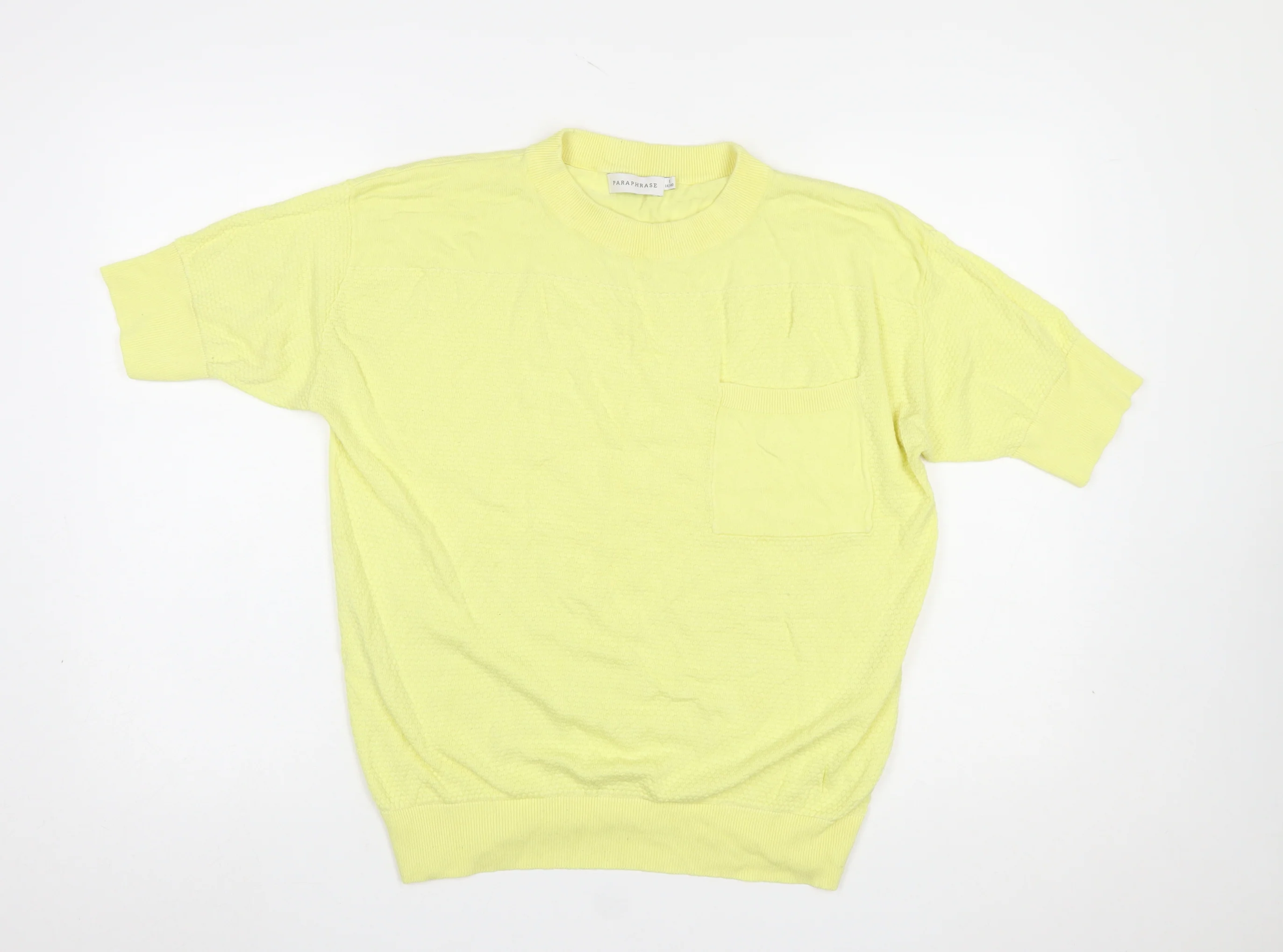 Paraphrase Women's Yellow Short Sleeve Knit Pullover Jumper Size L