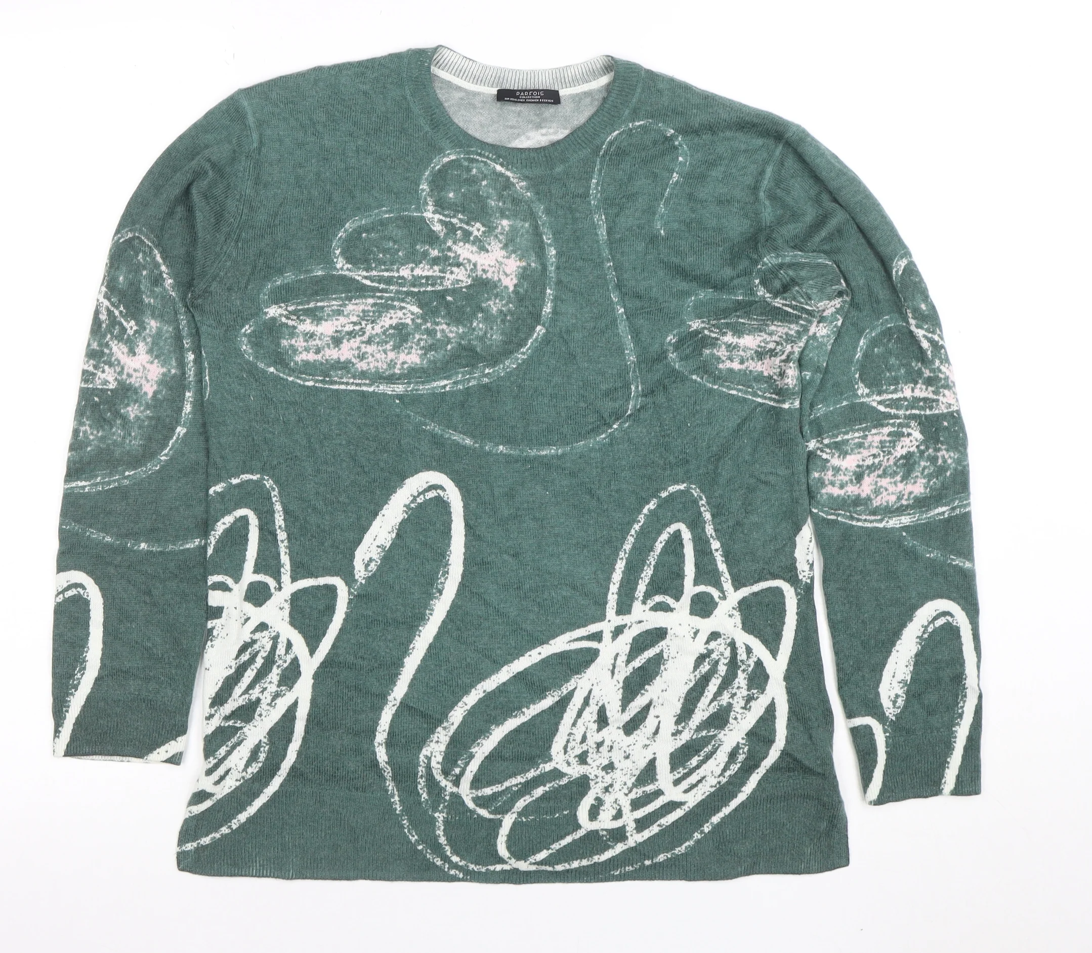 Parfois Women’s Green Swan Print Long Sleeve Cotton Blend Top XS