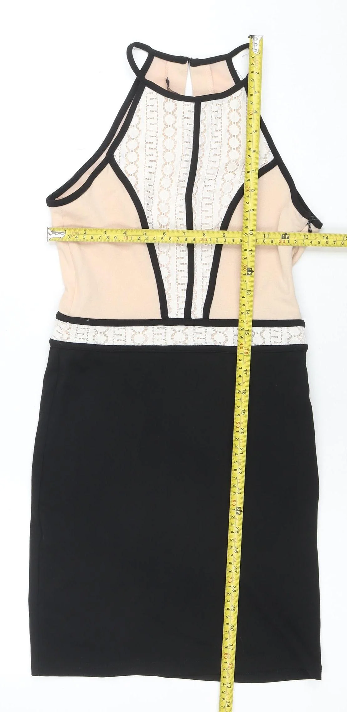 Parisian Women Black Beige Lace Bodycon Dress Size 8 Sleeveless - Image 2