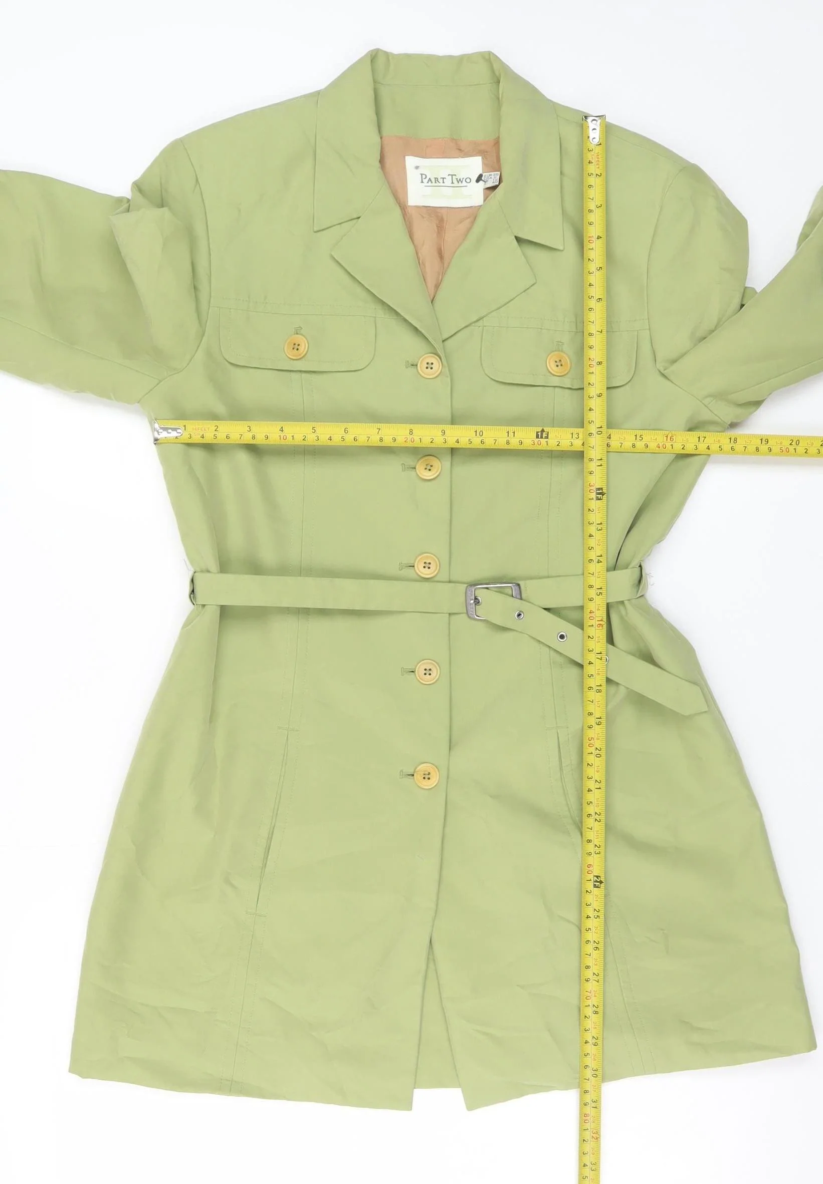 Part Two Women Green Cotton Belted Trench Coat Size 12 - Image 2