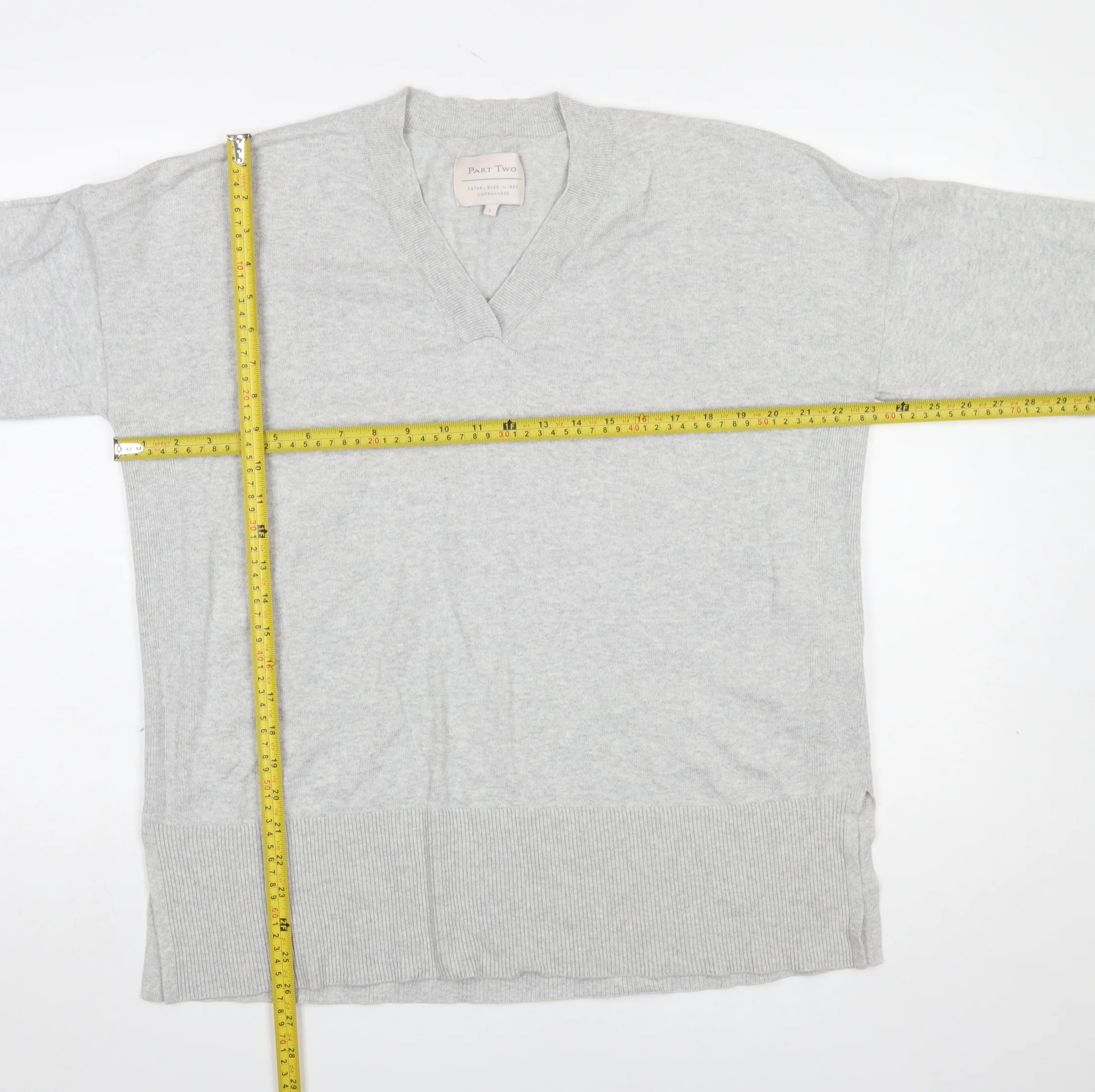 Part Two Women Grey V-Neck Knit 3/4 Sleeve Jumper Size L - Image 2
