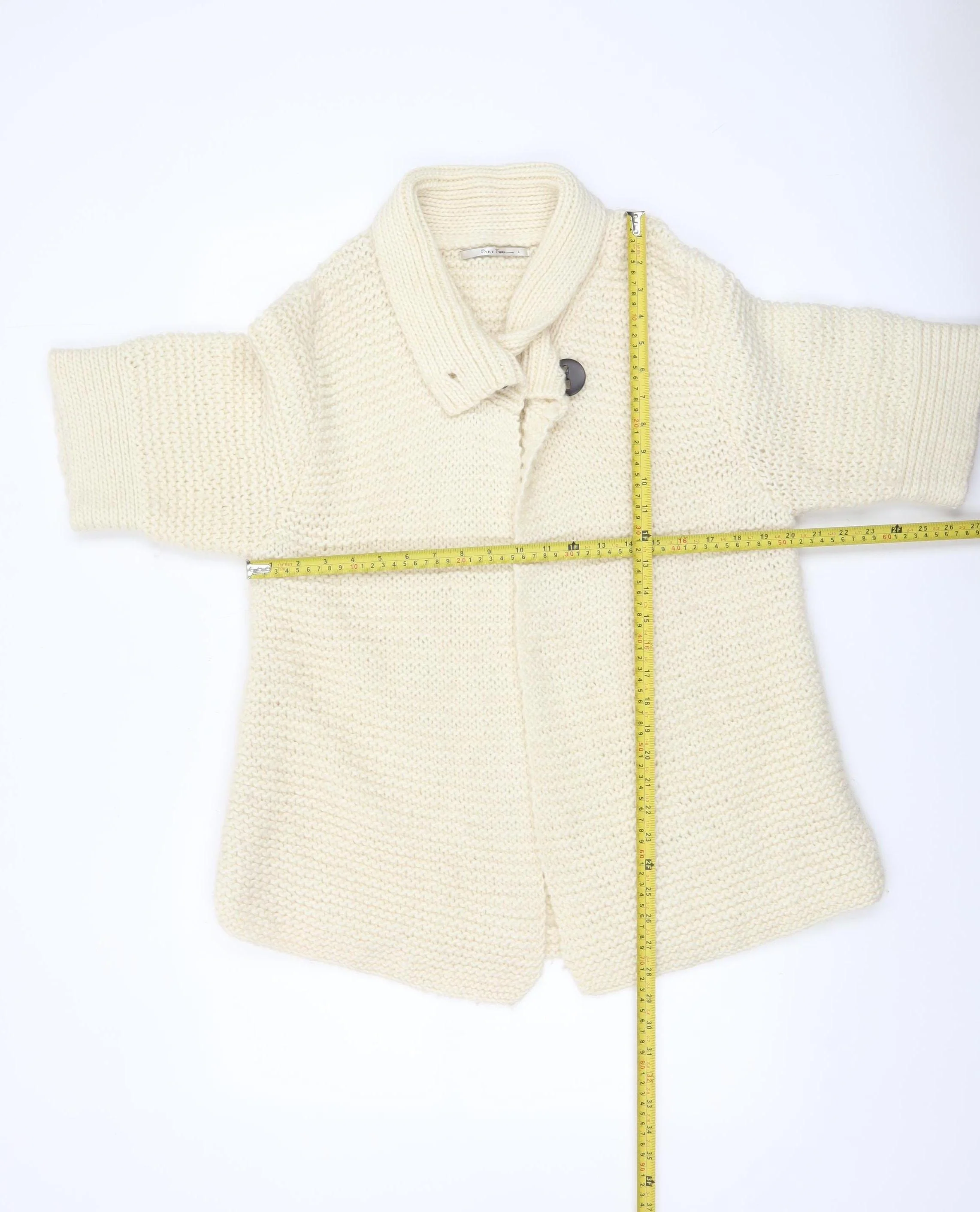 Part Two Women's Ivory Wool Chunky-Knit Cardigan L - Image 2