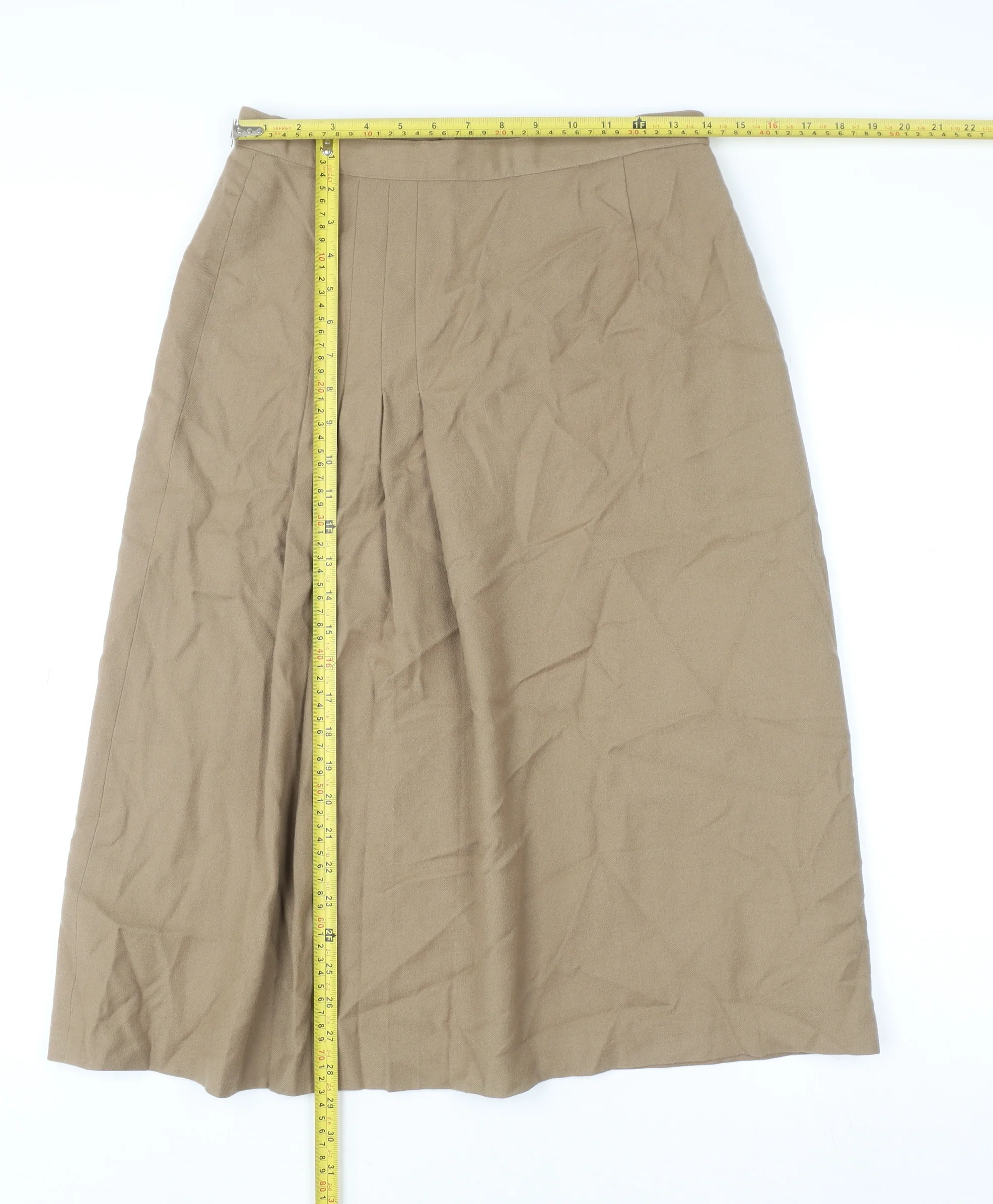 Paul Adler Women Beige Wool A-Line Midi Skirt Size 12 - Image 2