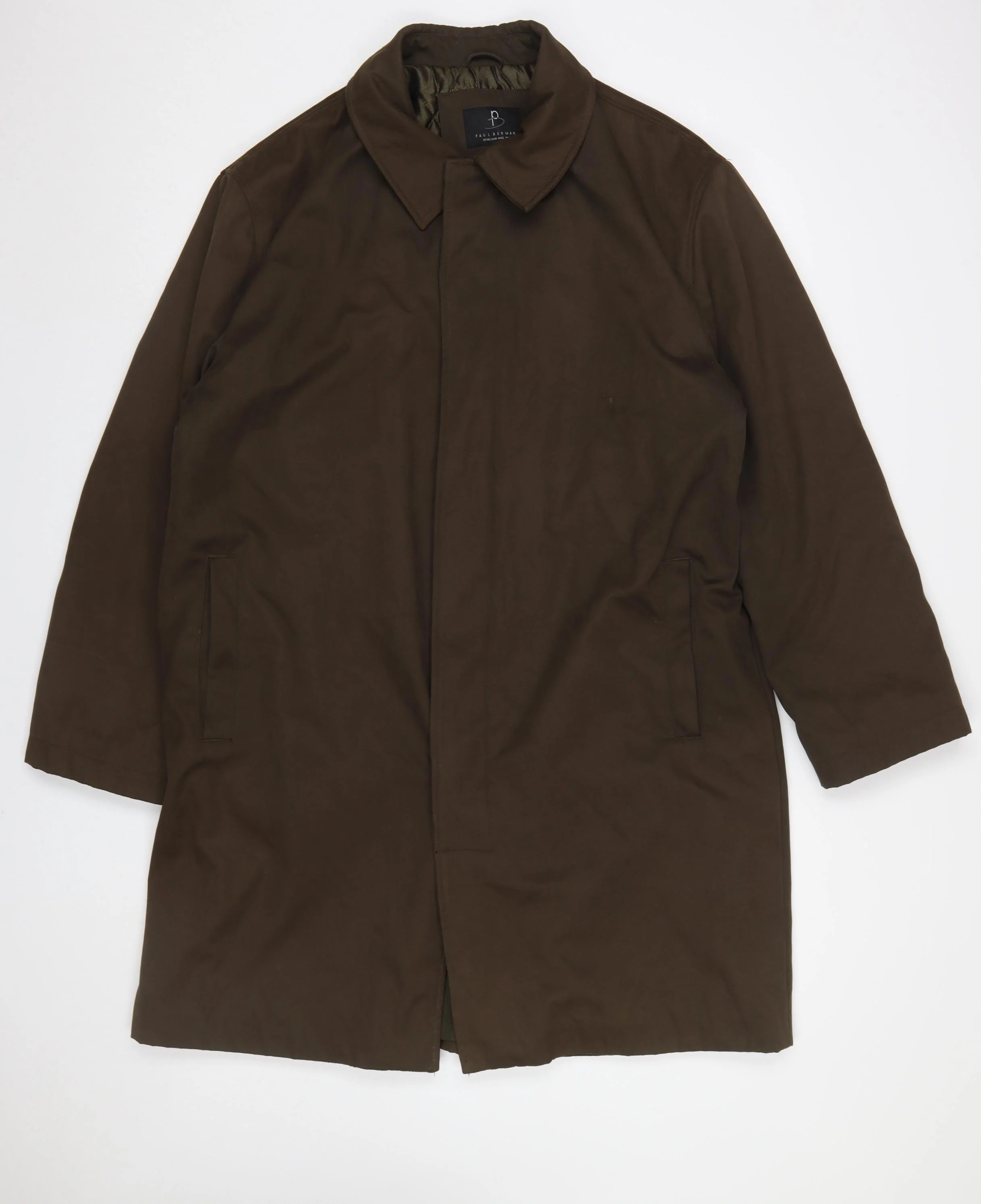 Paul Berman Men's Brown L Overcoat Classic Long Coat Polyester Blend