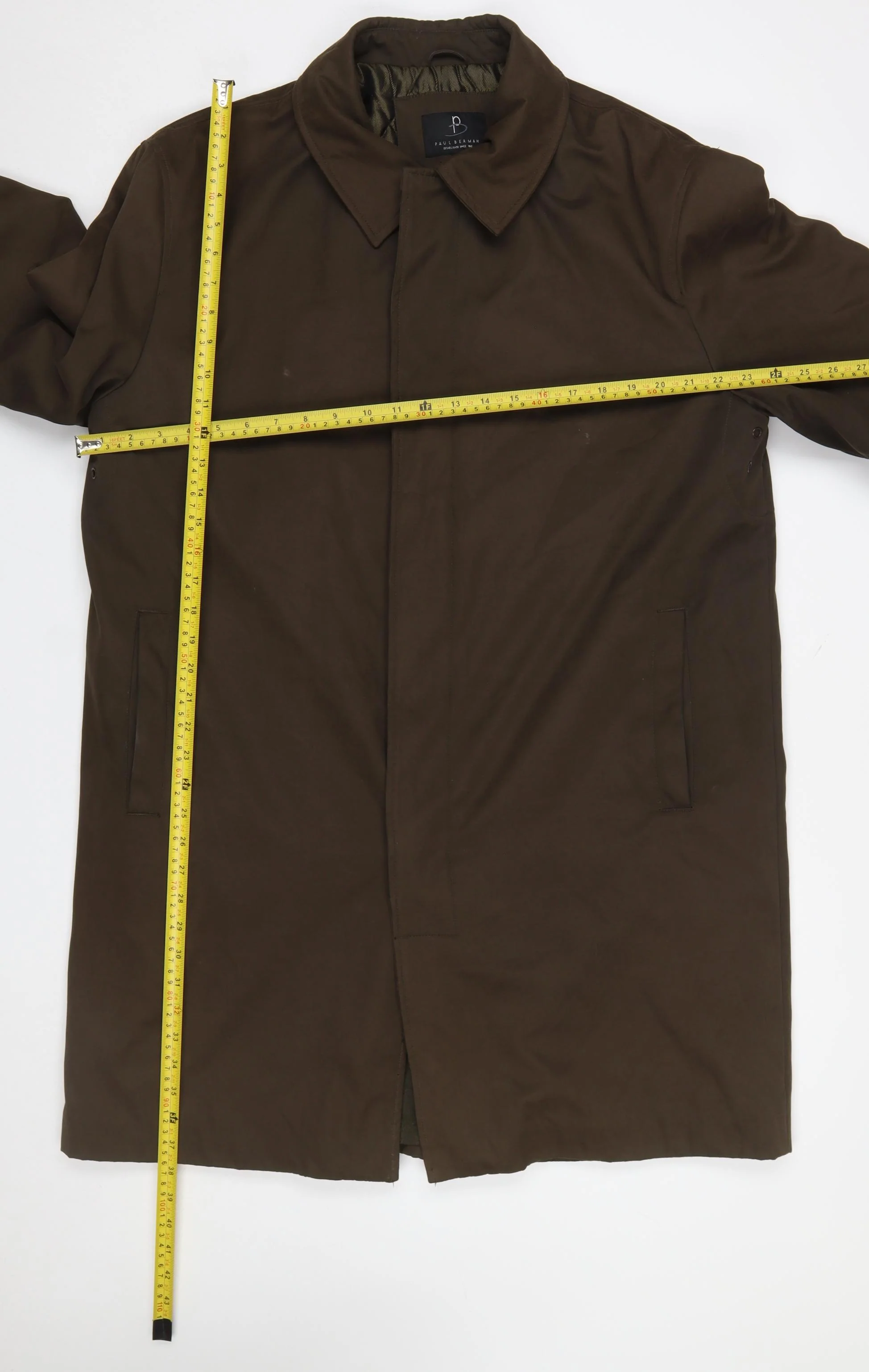 Paul Berman Men's Brown L Overcoat Classic Long Coat Polyester Blend - Image 2