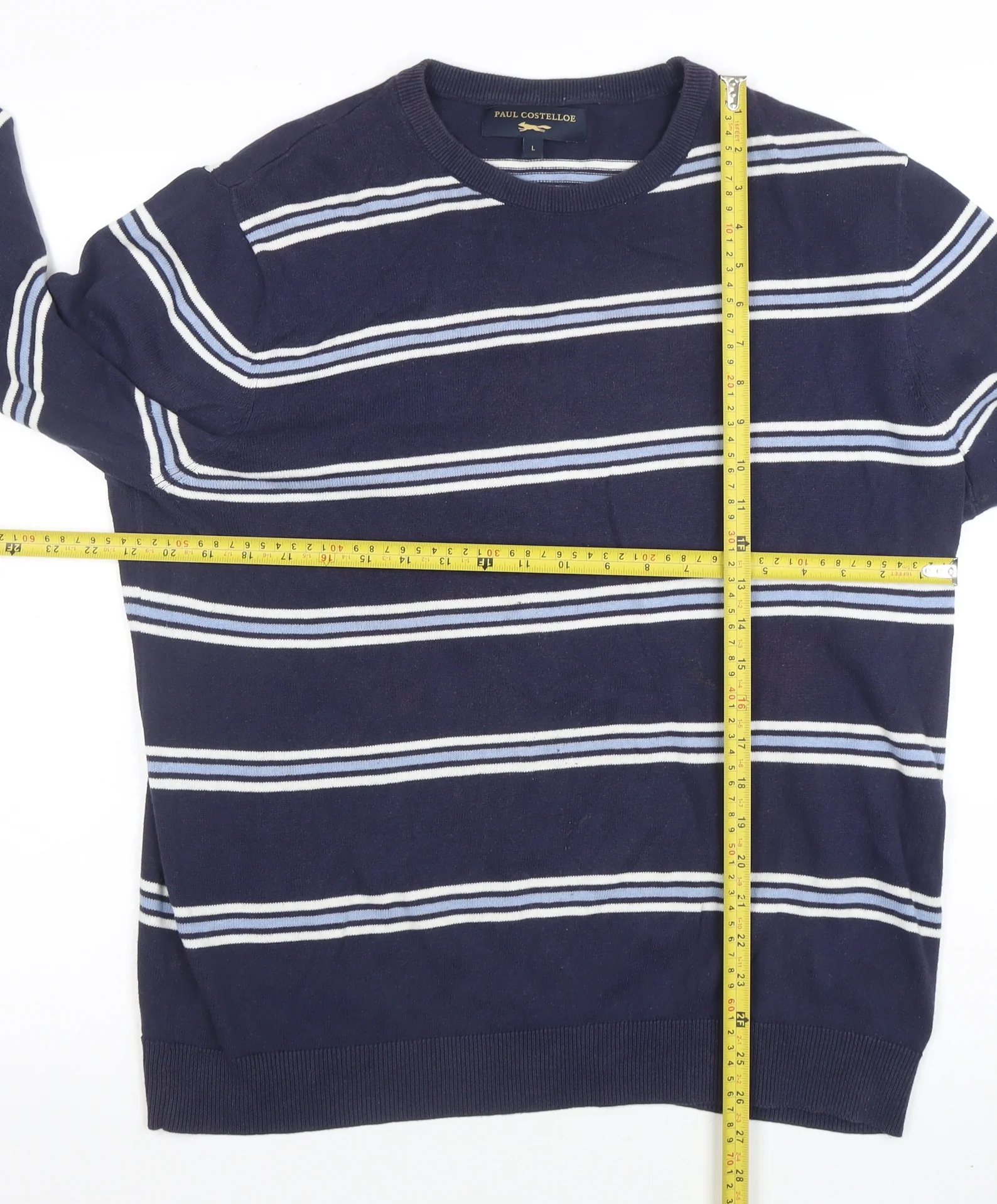 Paul Costelloe Men's Blue Striped Cotton Crew Neck Jumper L - Image 2