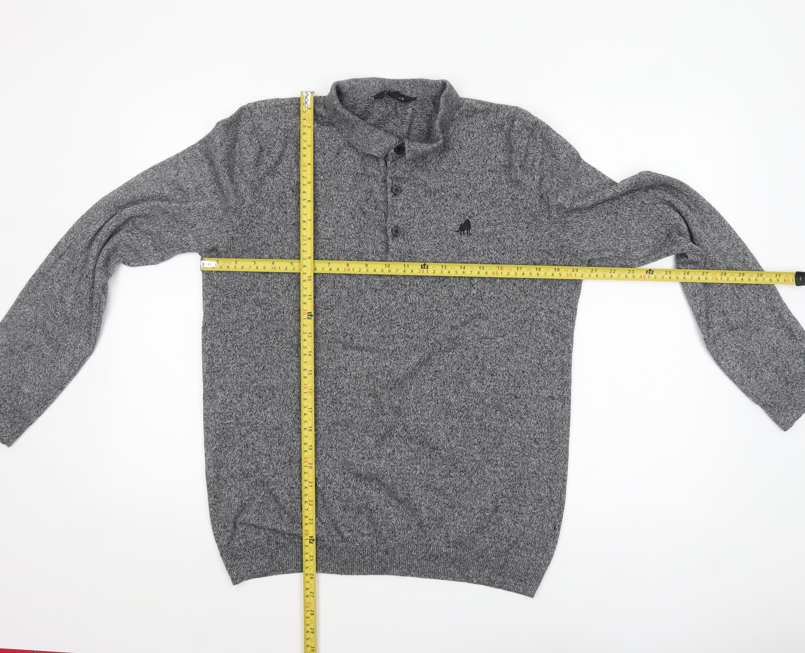 Peacocks Men’s Grey Collared Henley Knit Jumper L Regular Fit - Image 2