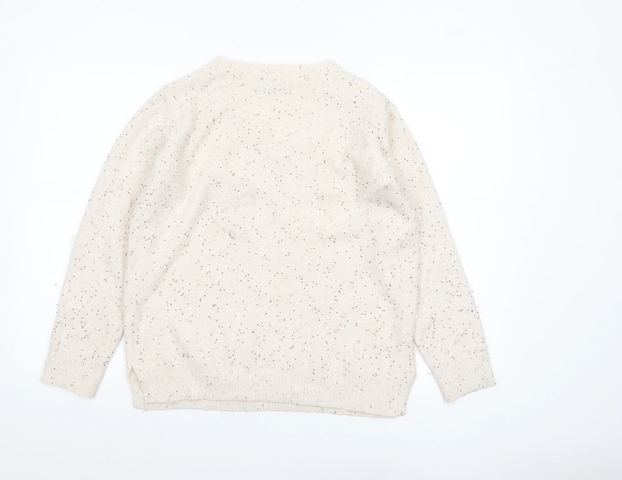 Peacocks Women’s Beige Sequin V-Neck Knit Jumper Size M - Image 3