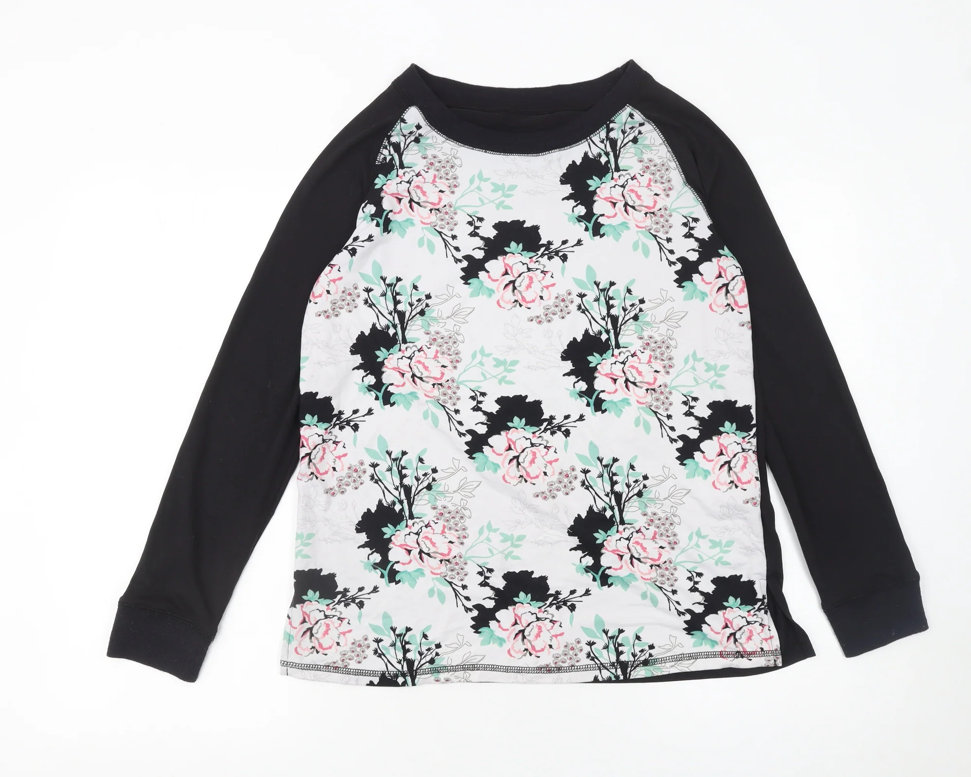 Peacocks Women’s Black Floral Long Sleeve Raglan T-Shirt Size 10