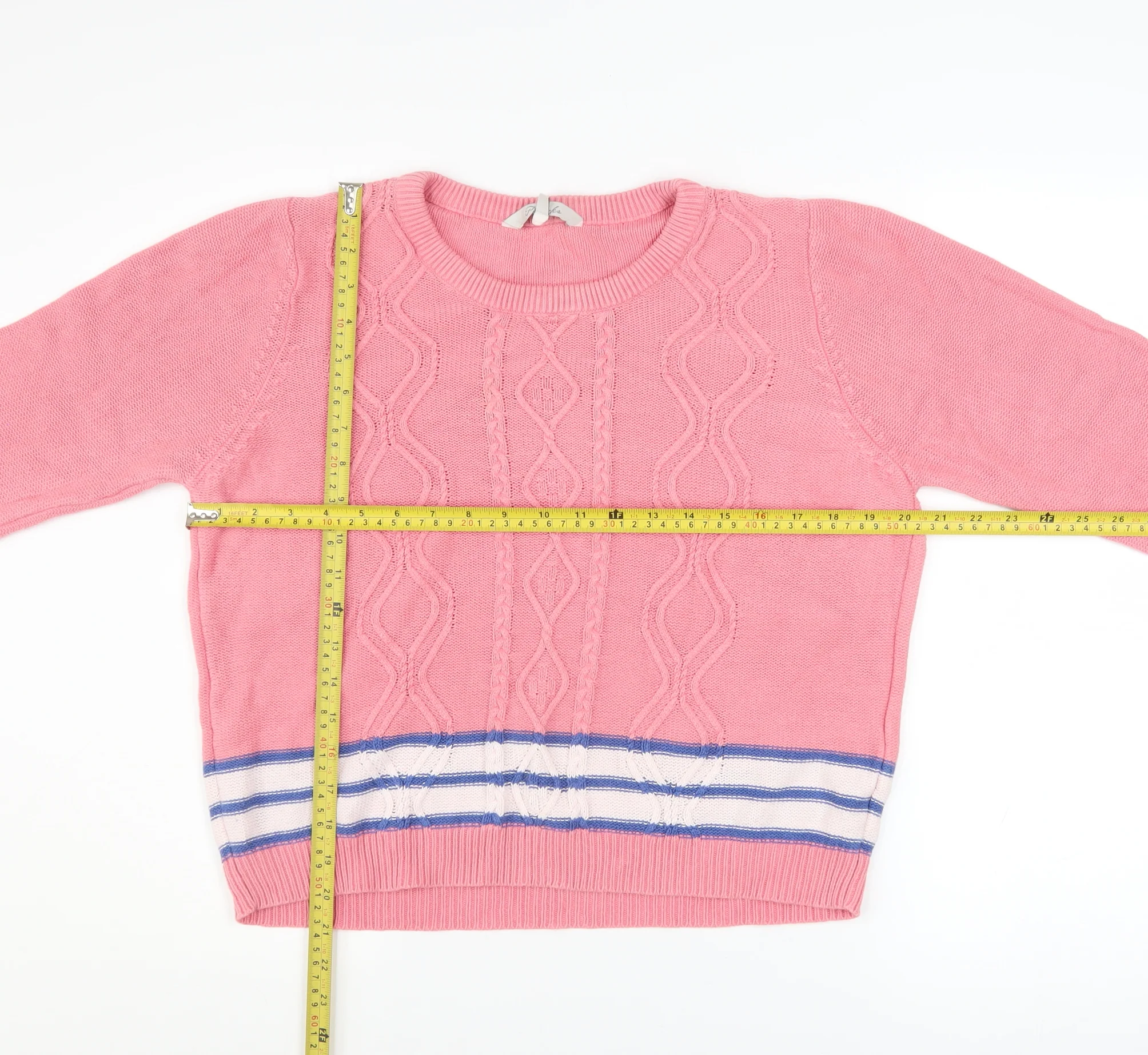 Peacocks Women’s Pink Cotton Cable-Knit Jumper Size L - Image 2