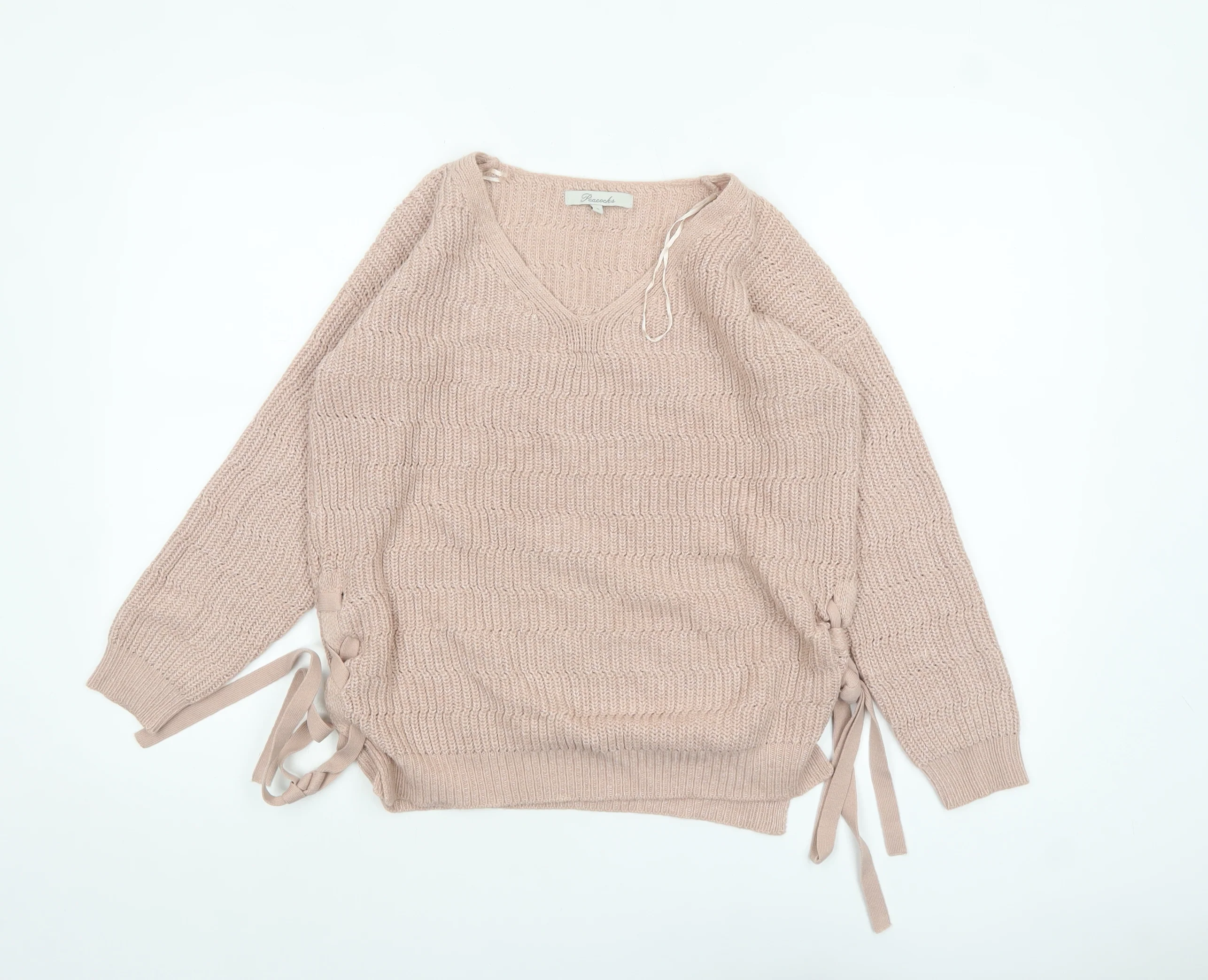 Peacocks Women's Beige V-Neck Knit Pullover Jumper Size S