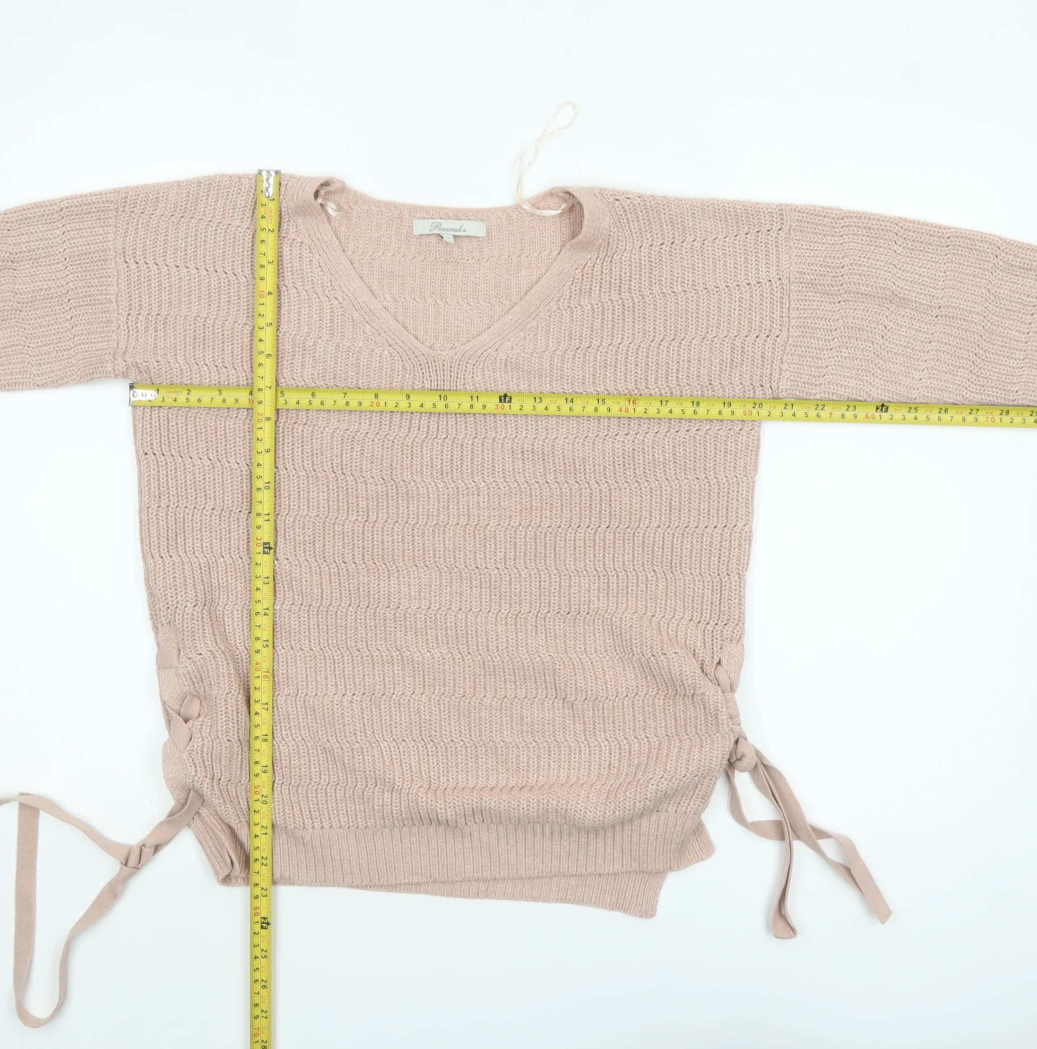 Peacocks Women's Beige V-Neck Knit Pullover Jumper Size S - Image 2