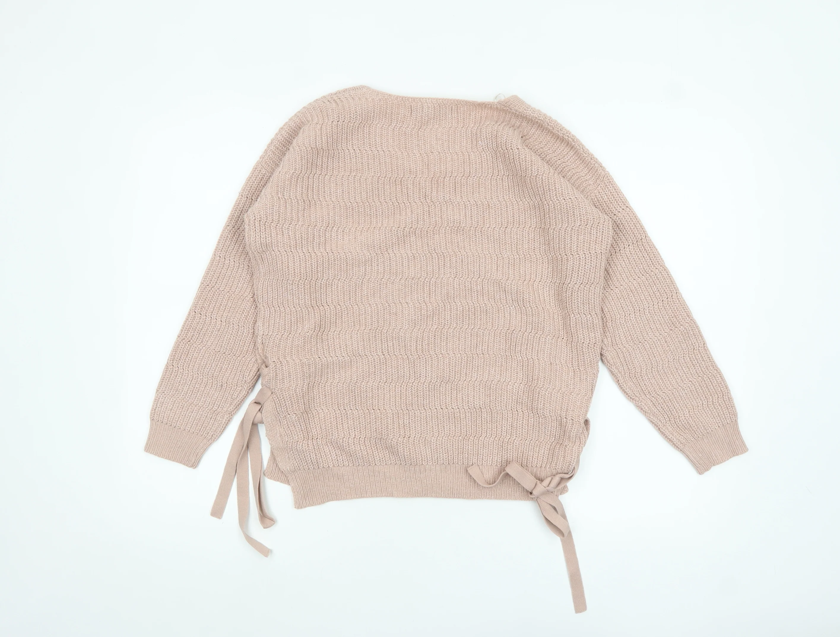 Peacocks Women's Beige V-Neck Knit Pullover Jumper Size S - Image 3