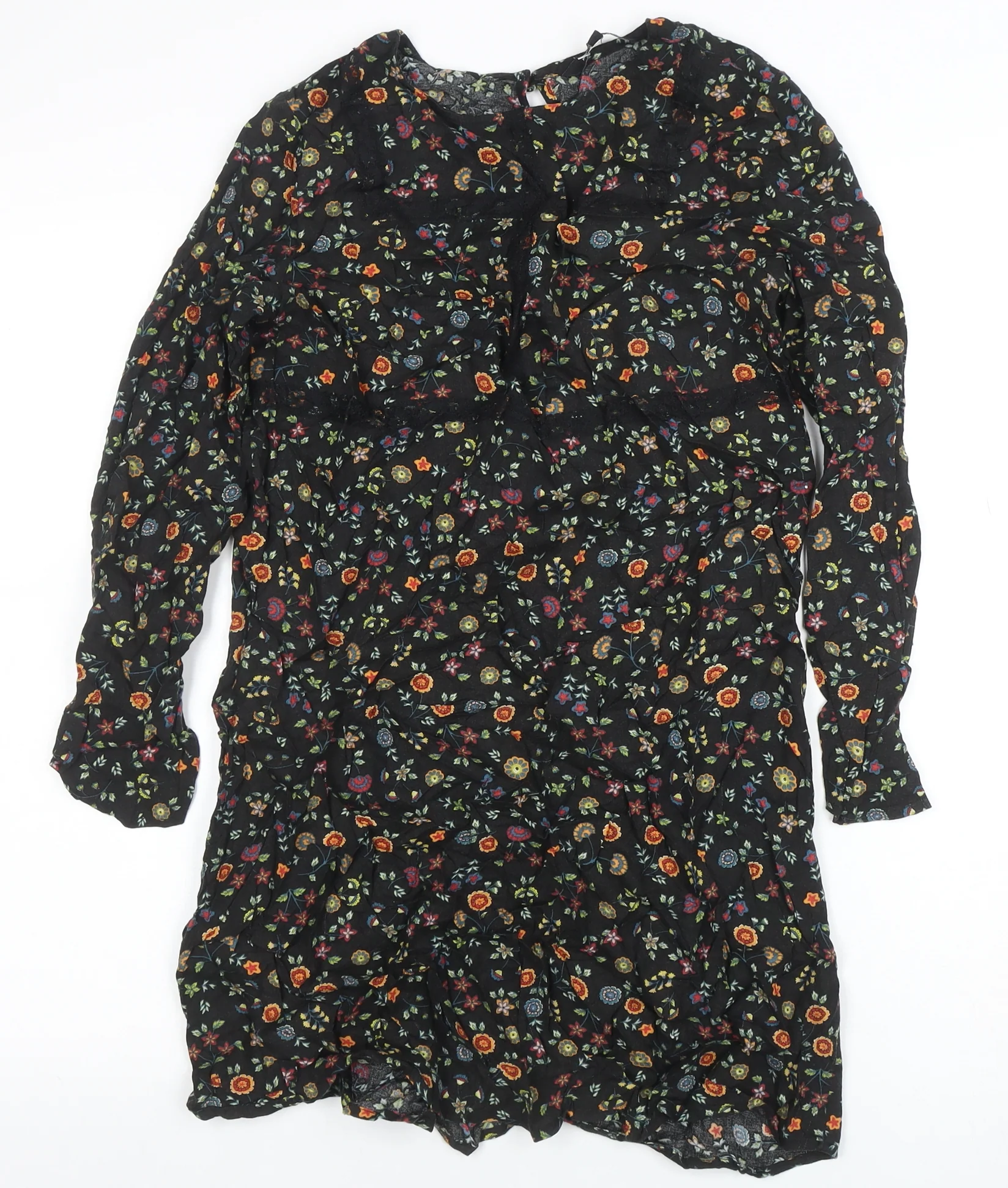 Peacocks Women's Black Floral A-Line Short Dress Size 10