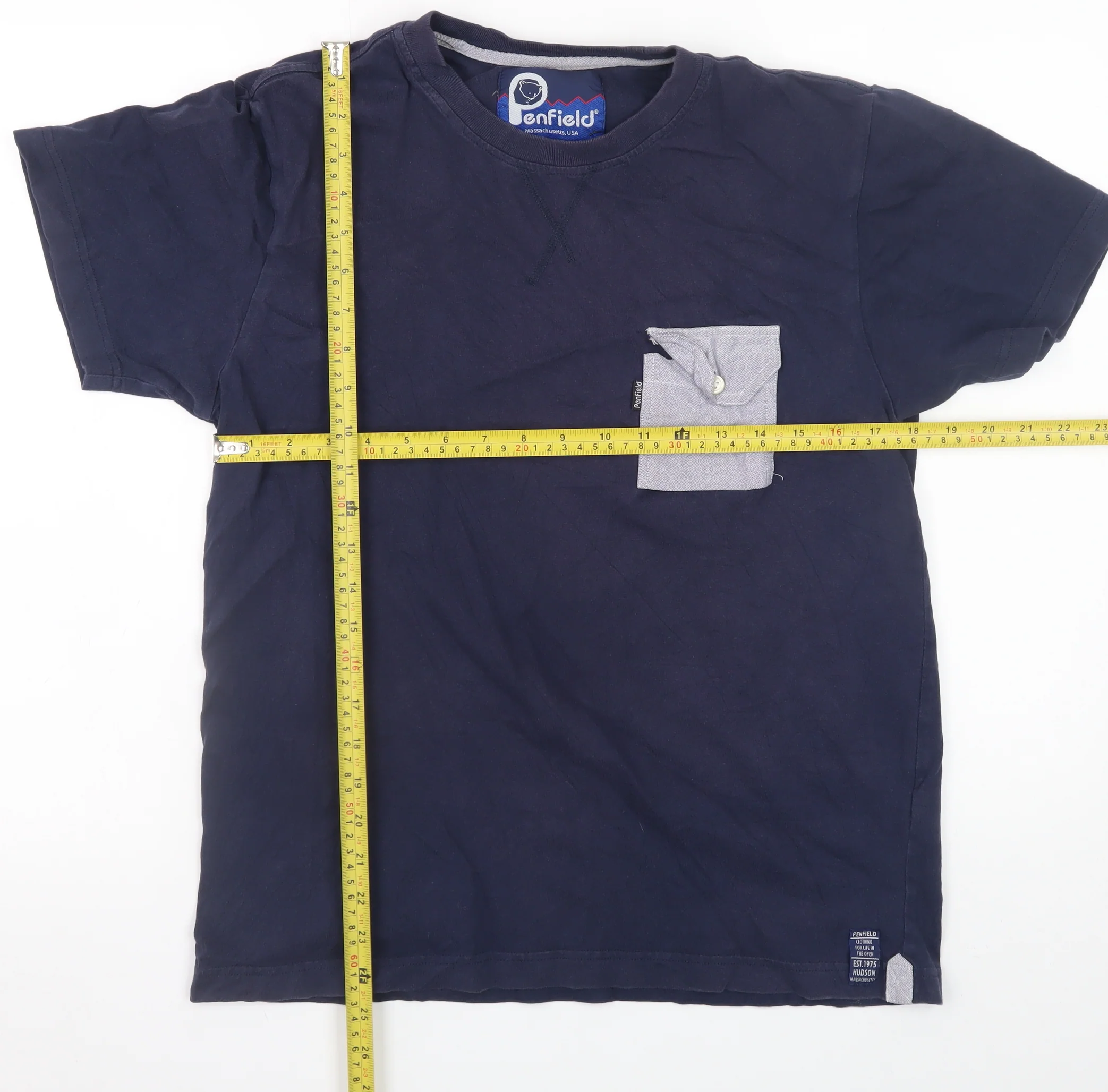 Penfield Men's Blue Cotton Crew Neck Colourblock Pocket T-Shirt M - Image 2