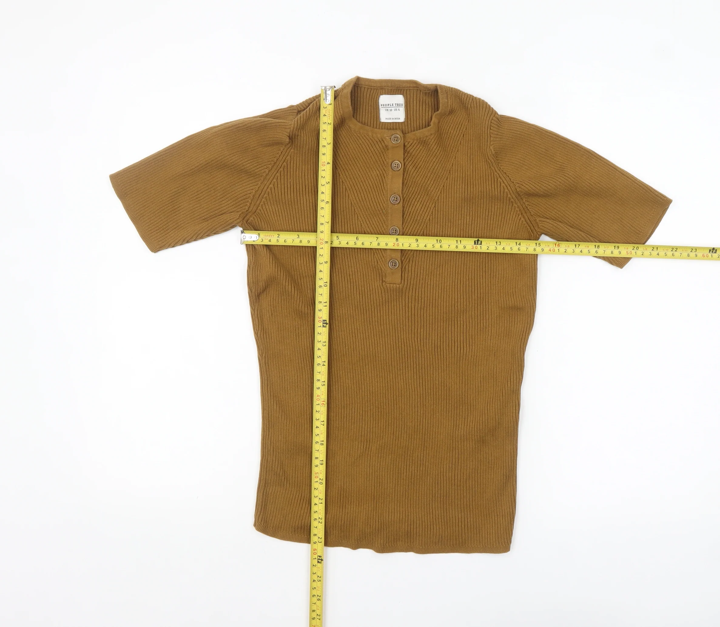 People Tree Women Brown Organic Cotton Henley Jersey Top UK 10 - Image 2